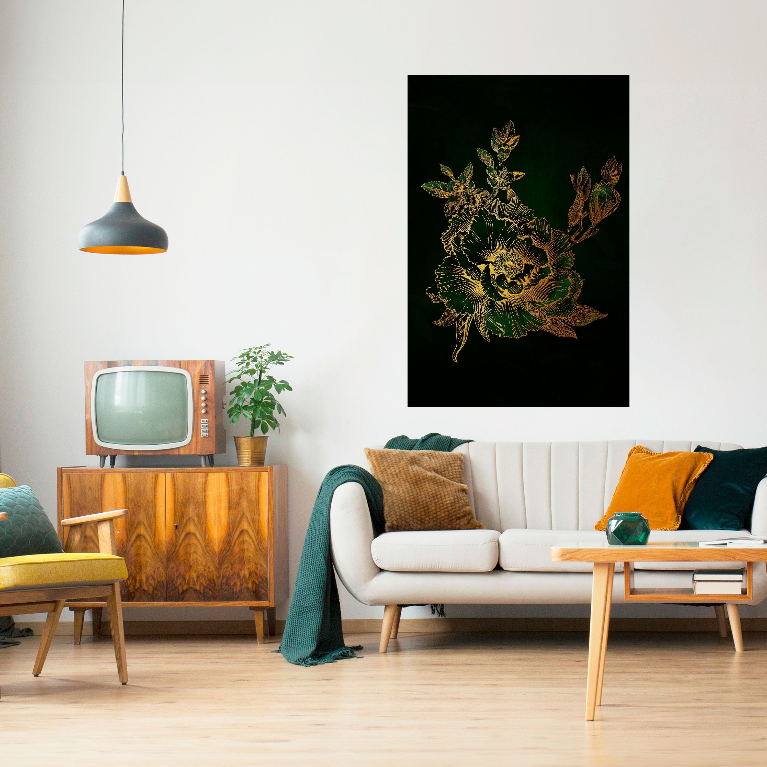 MIDNIGHT BLOMSTERIG GLIMMER Vertikal poster med självhäftande motiv
