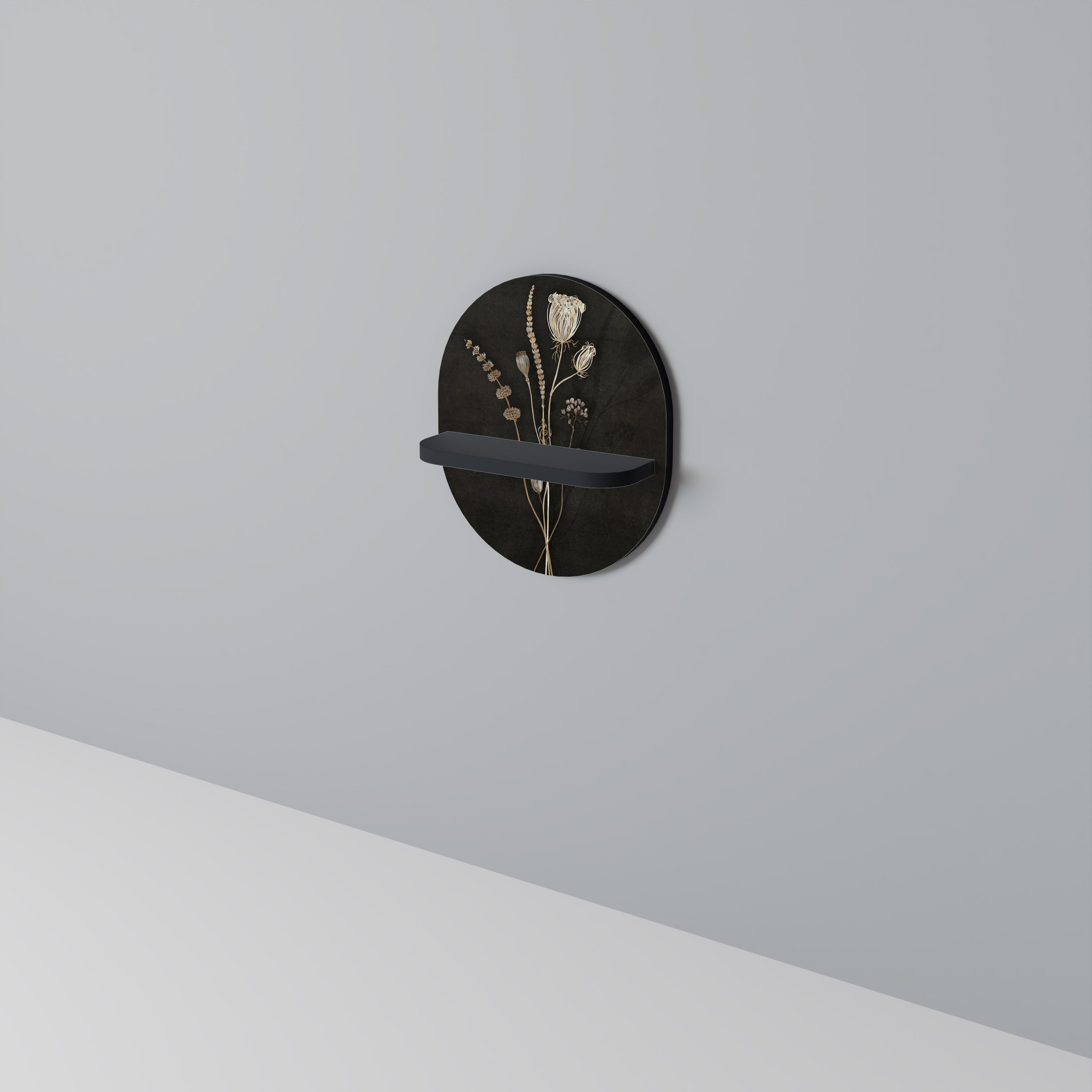 ÄNGKONST. Oval konsthylla i svart finish
