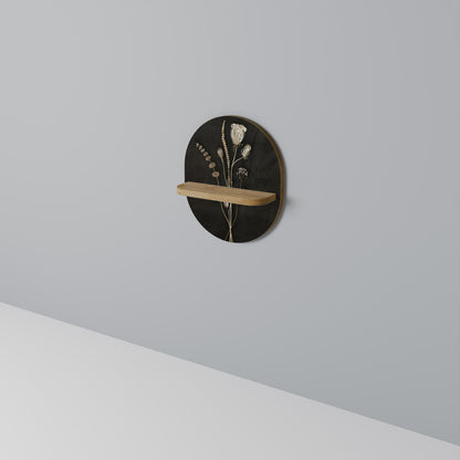 ÄNGKONST. Oval konsthylla i ekeffekt