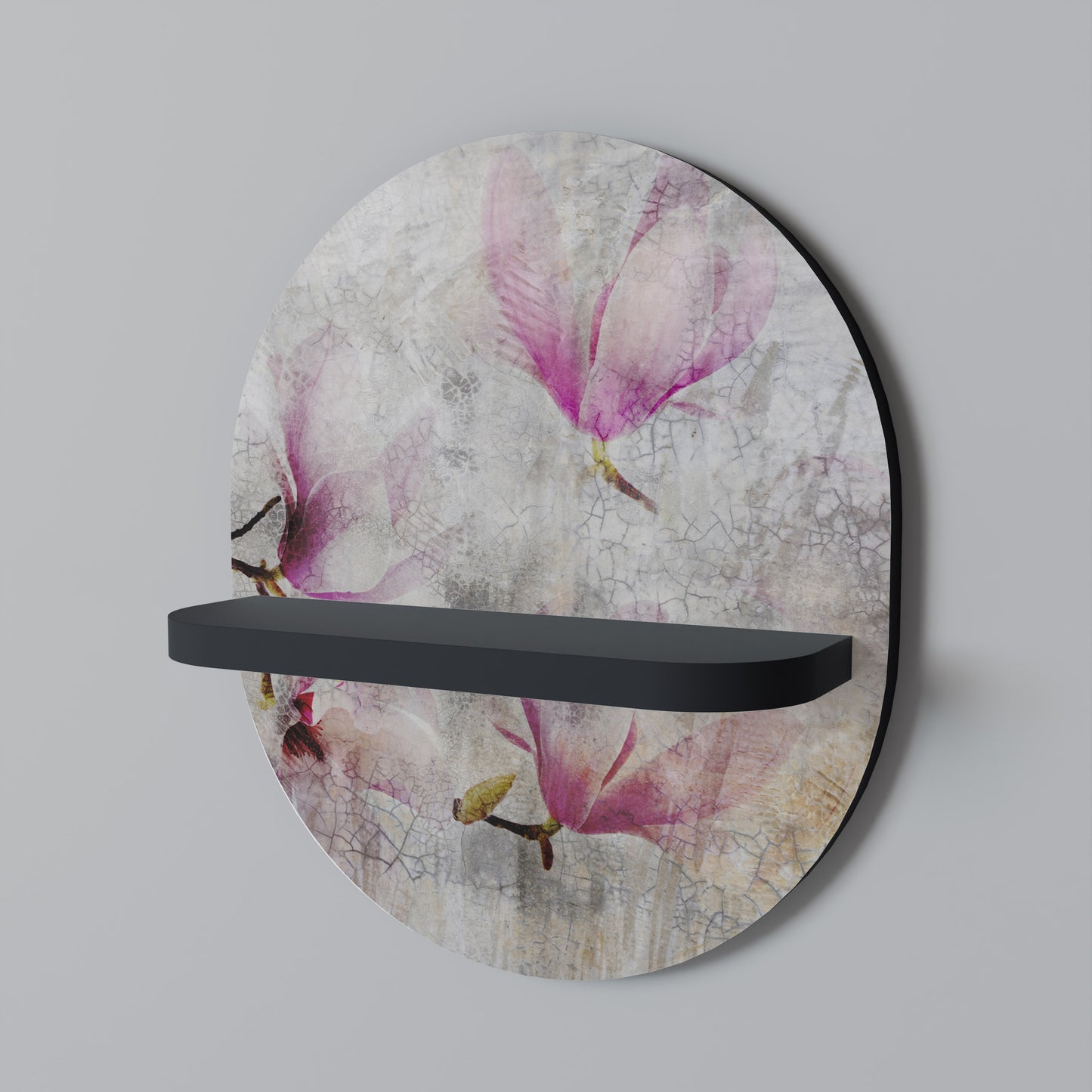 ASTONISHING MAGNOLIA Oval Art Shelf In Black Finish
