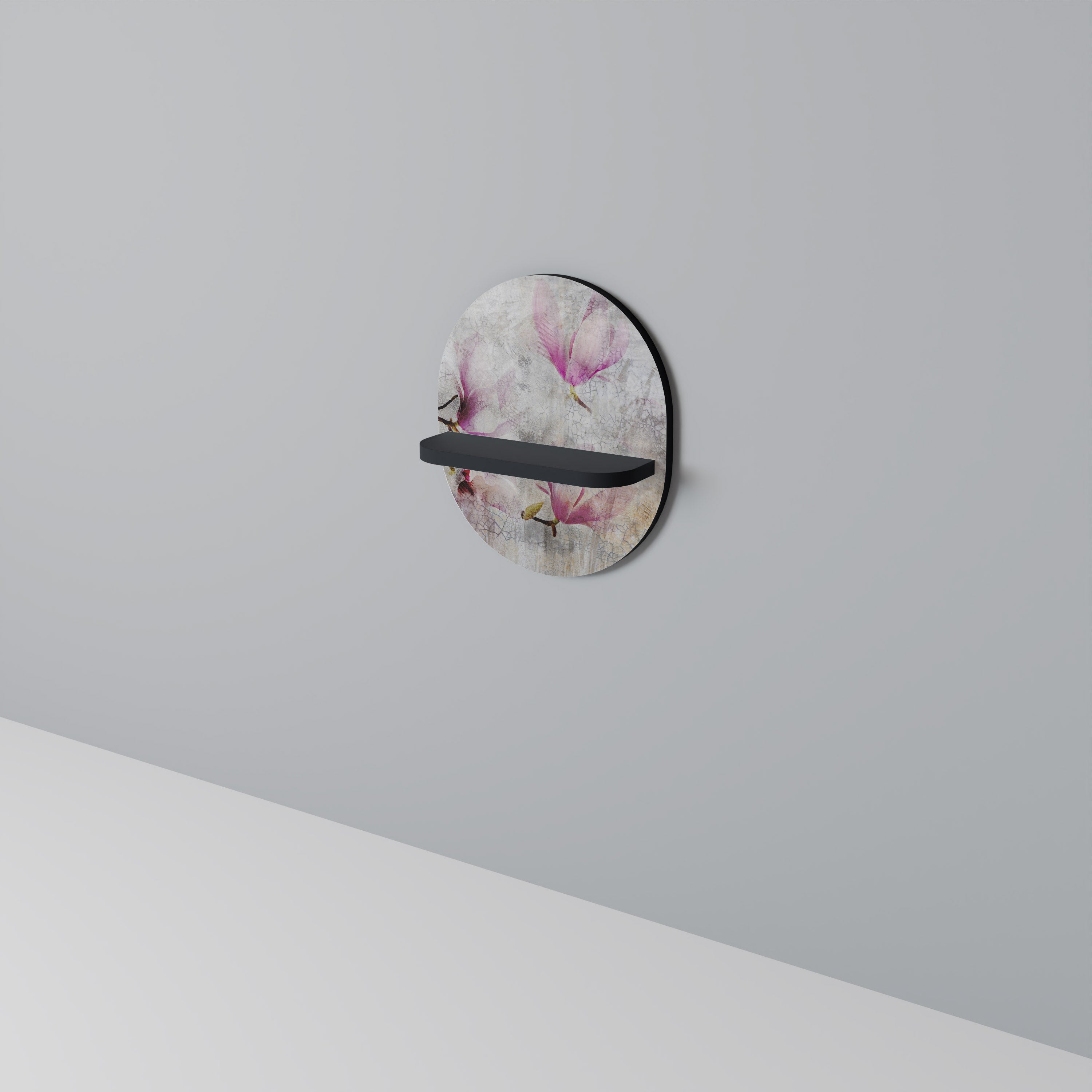 FANTASTISK MAGNOLIA Oval konsthylla i svart finish
