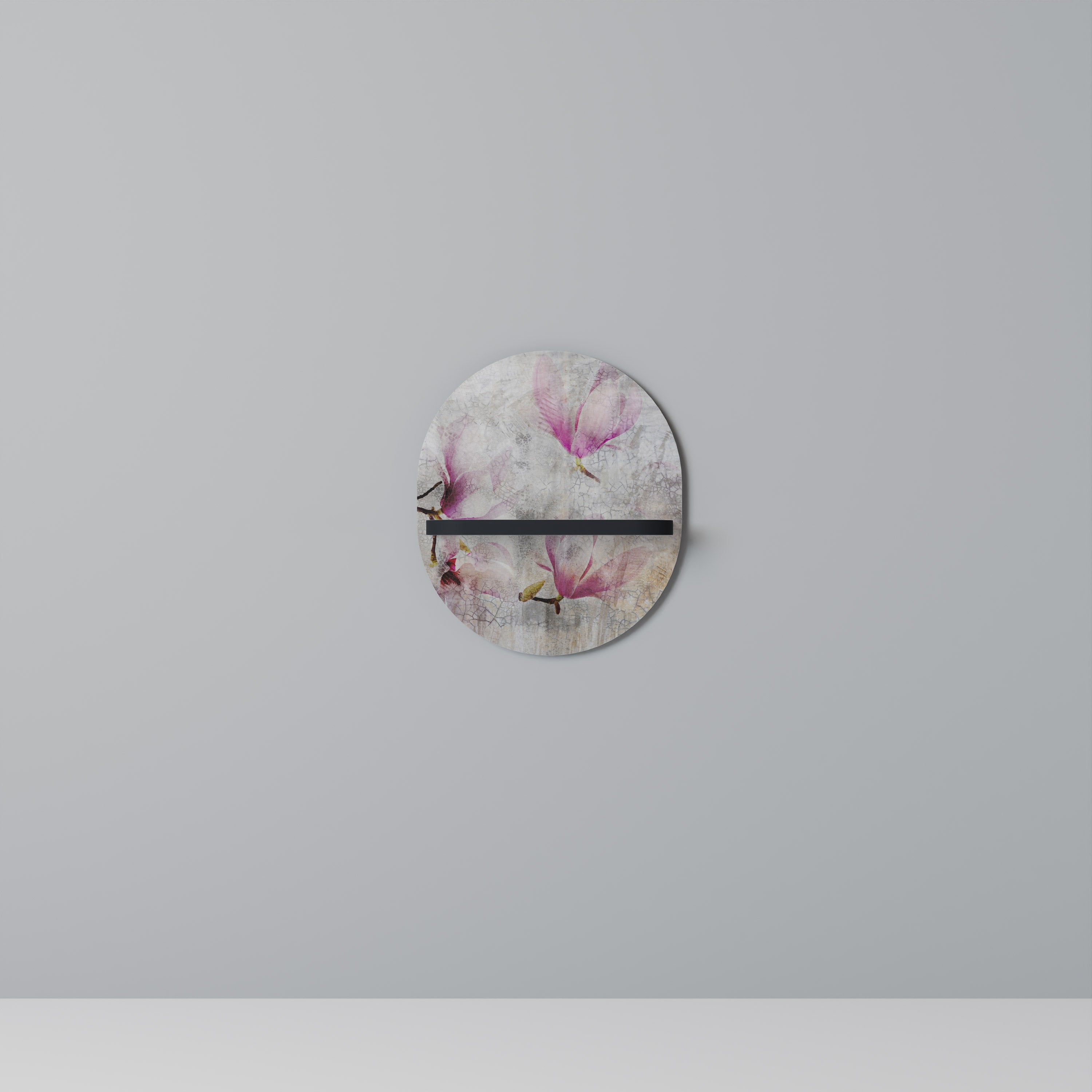 FANTASTISK MAGNOLIA Oval konsthylla i svart finish