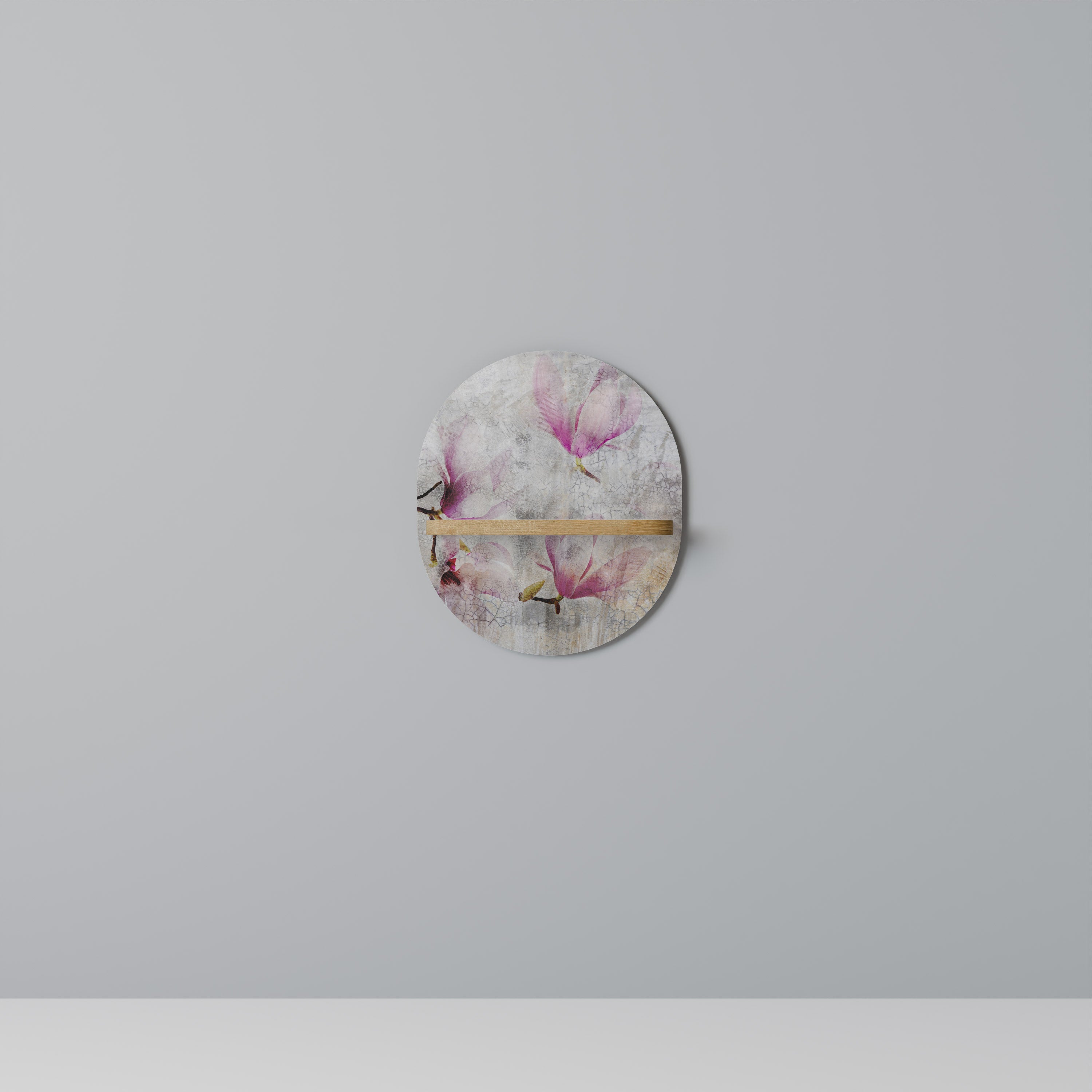 FANTASTISK MAGNOLIA Oval konsthylla i ekeffekt