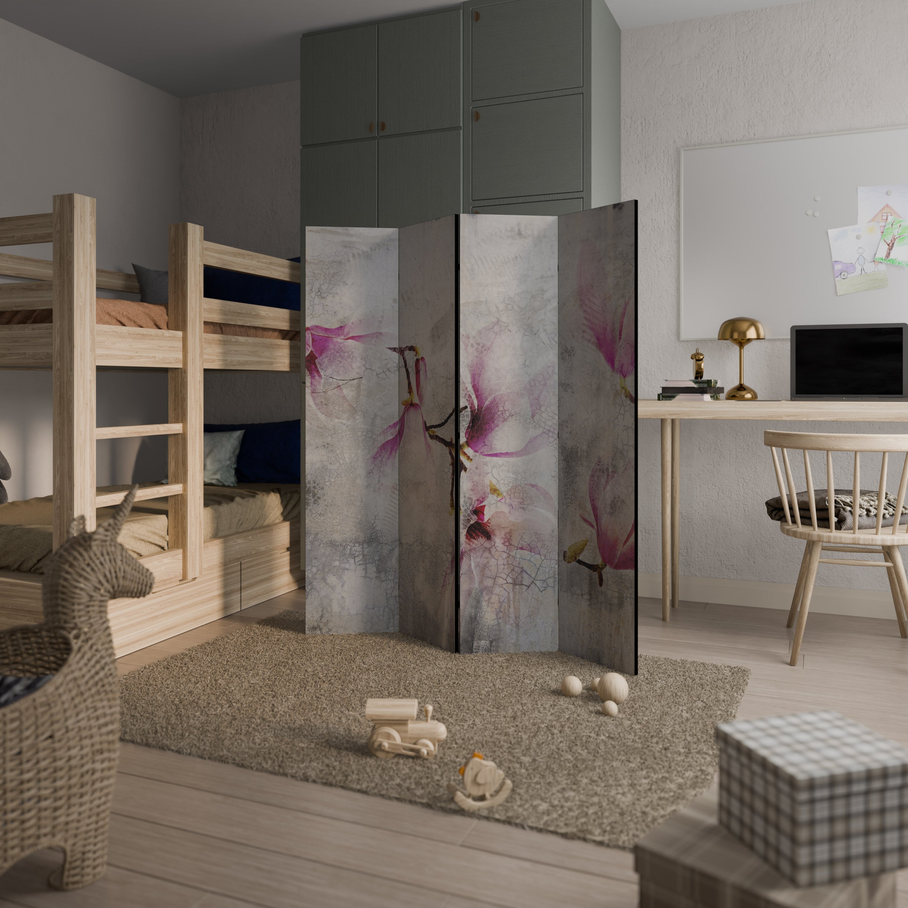 FANTASTISK MAGNOLIA Dekorativ rumsavdelare med 4 paneler