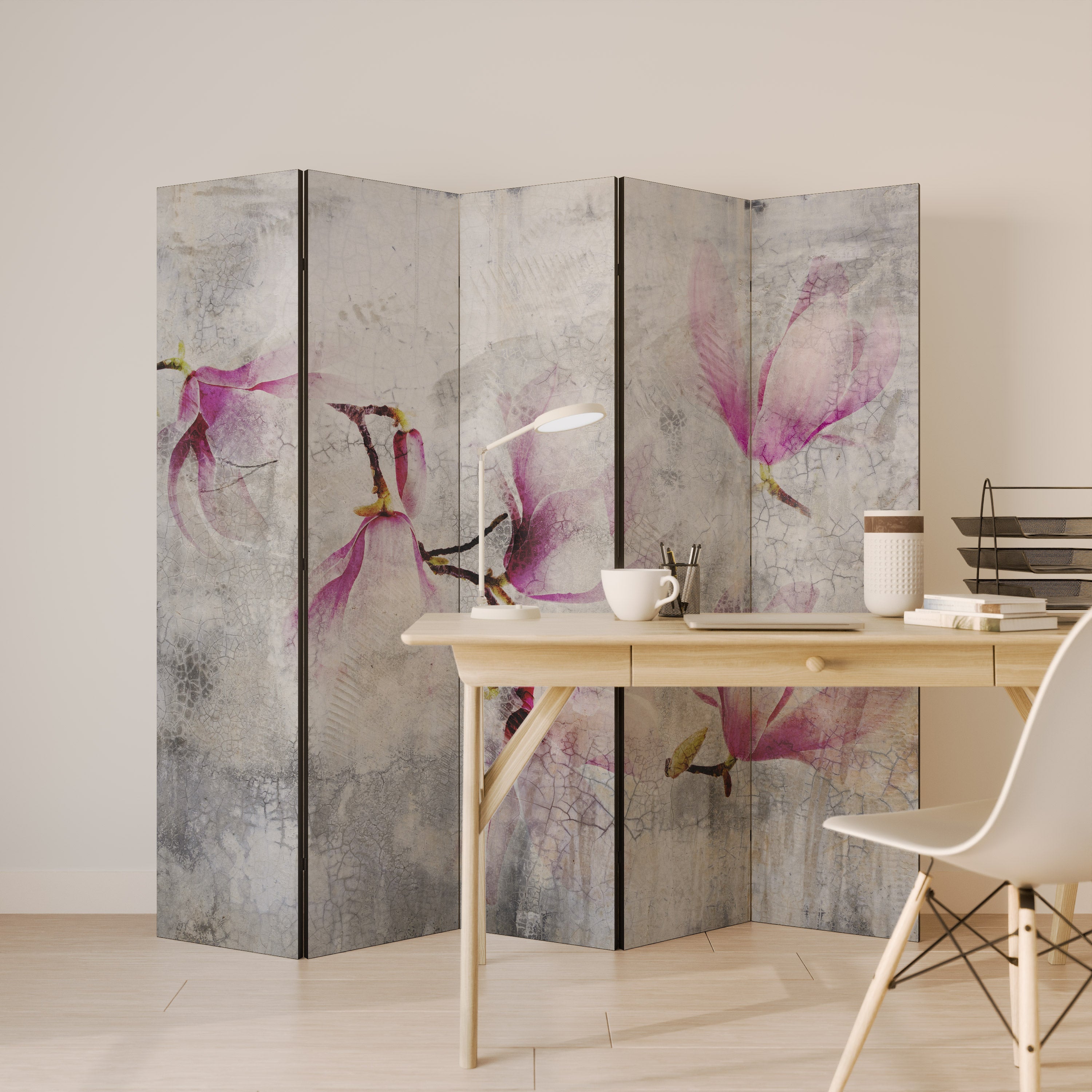 FANTASTISK MAGNOLIA Dekorativ rumsavdelare med 5 paneler
