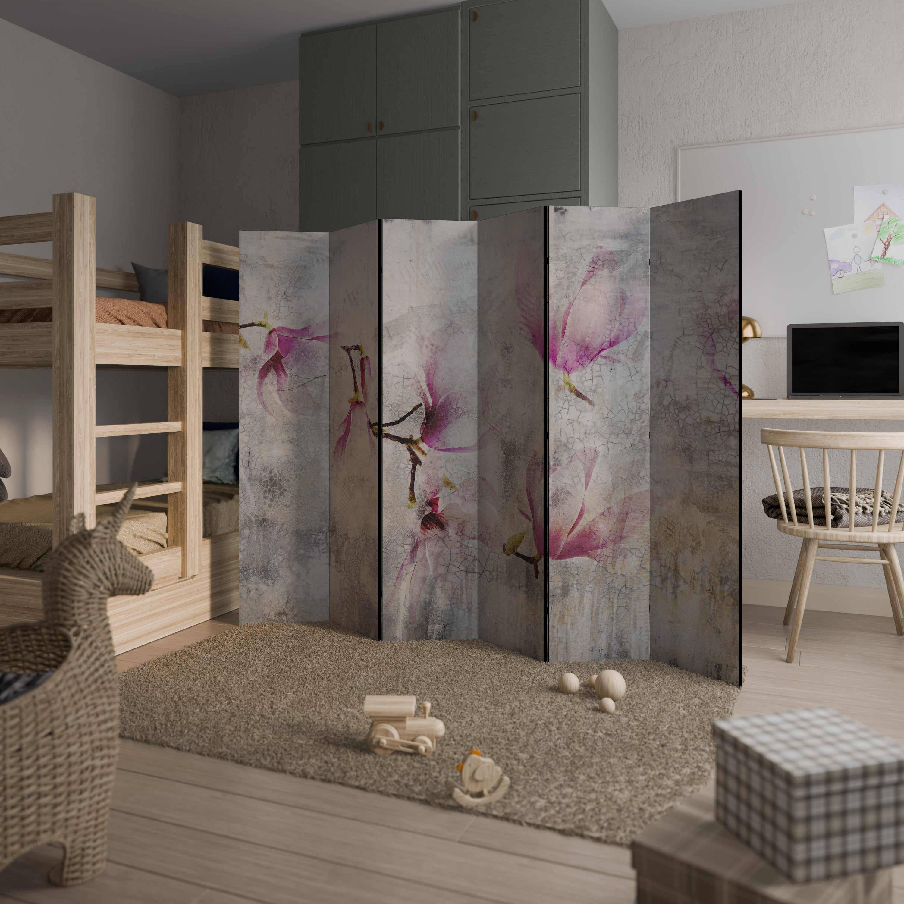 FANTASTISK MAGNOLIA Dekorativ rumsavdelare med 6 paneler