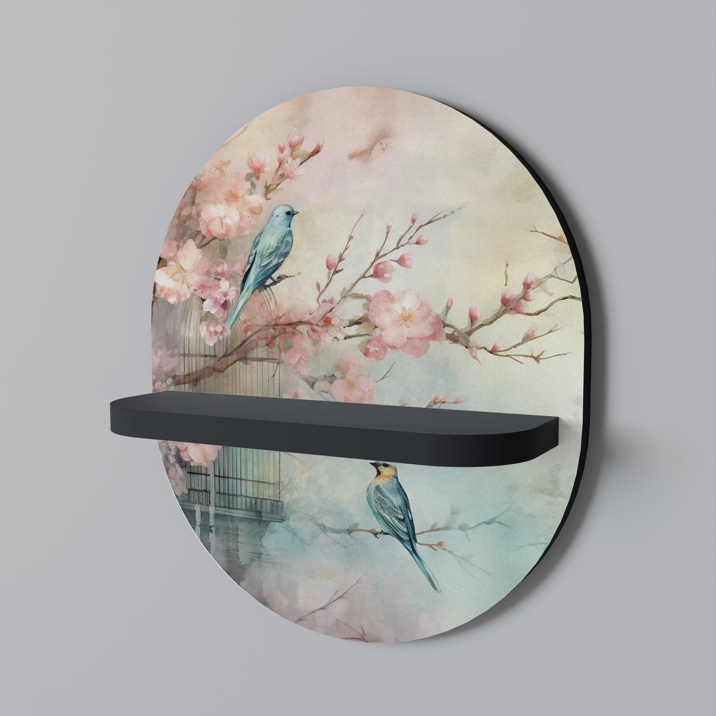 CHERRY BIRDSONG Oval konsthylla i svart finish