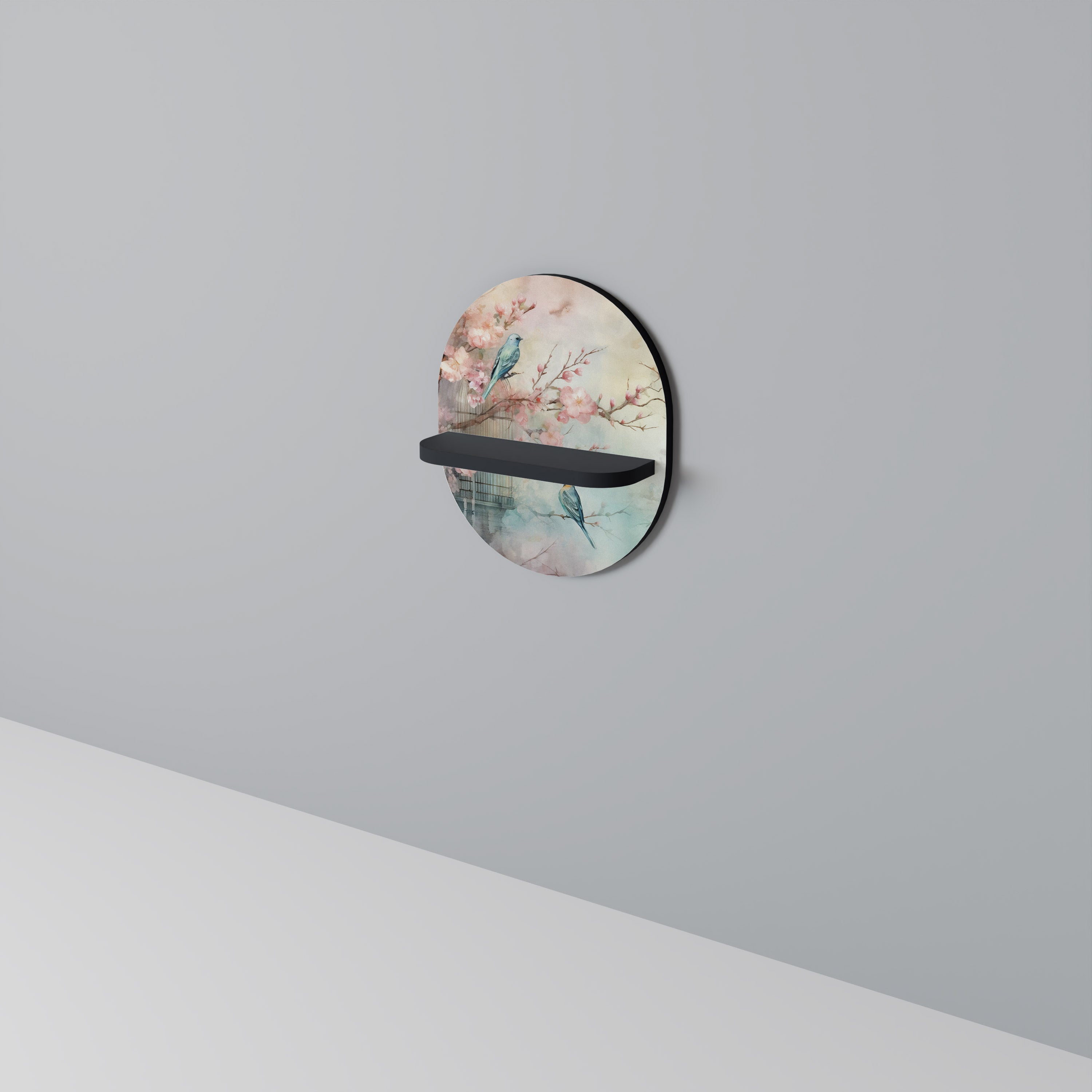 CHERRY BIRDSONG Oval konsthylla i svart finish