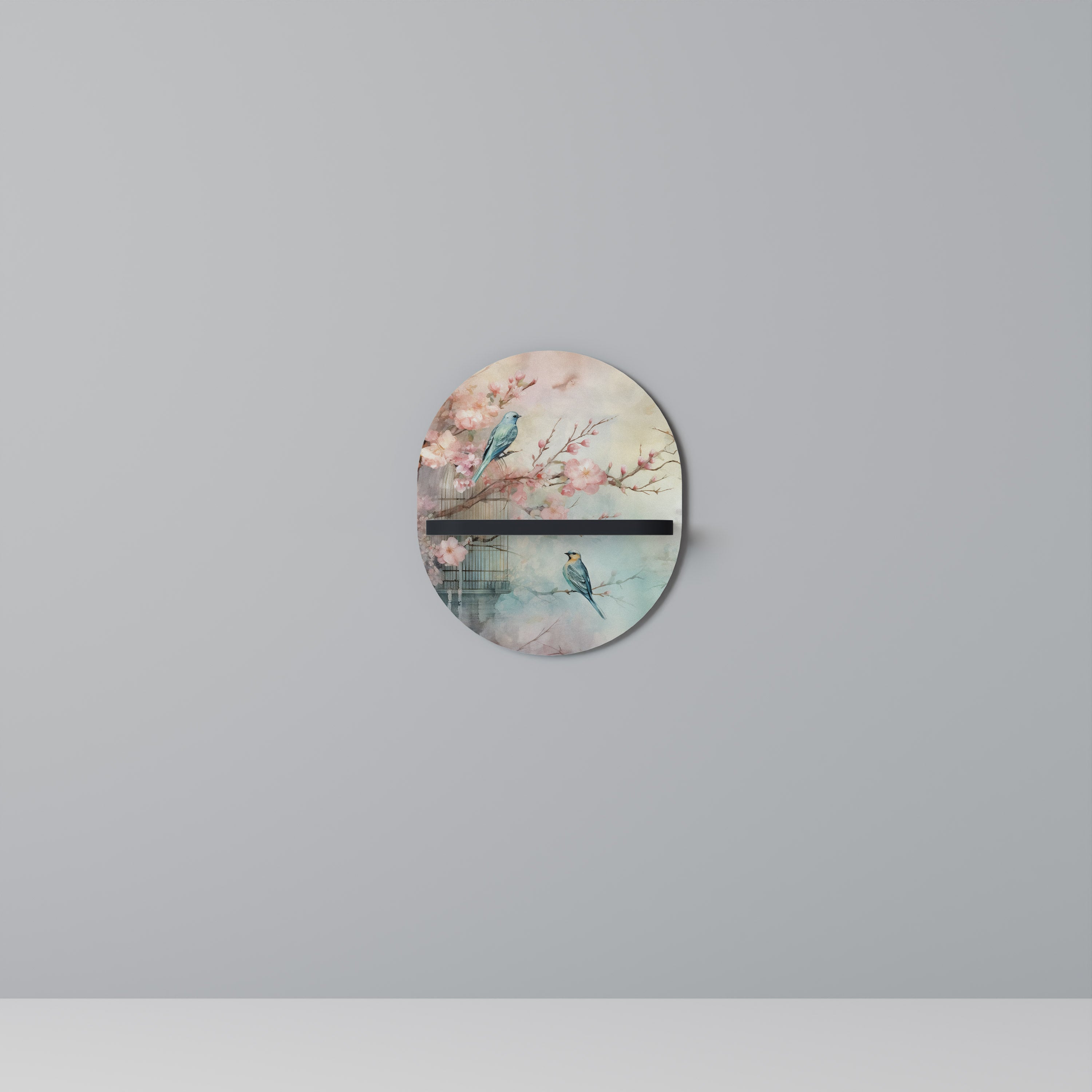 CHERRY BIRDSONG Oval konsthylla i svart finish