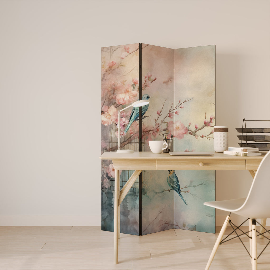 Dekorativ rumsavdelare med 3 paneler i CHERRY BIRDSONG