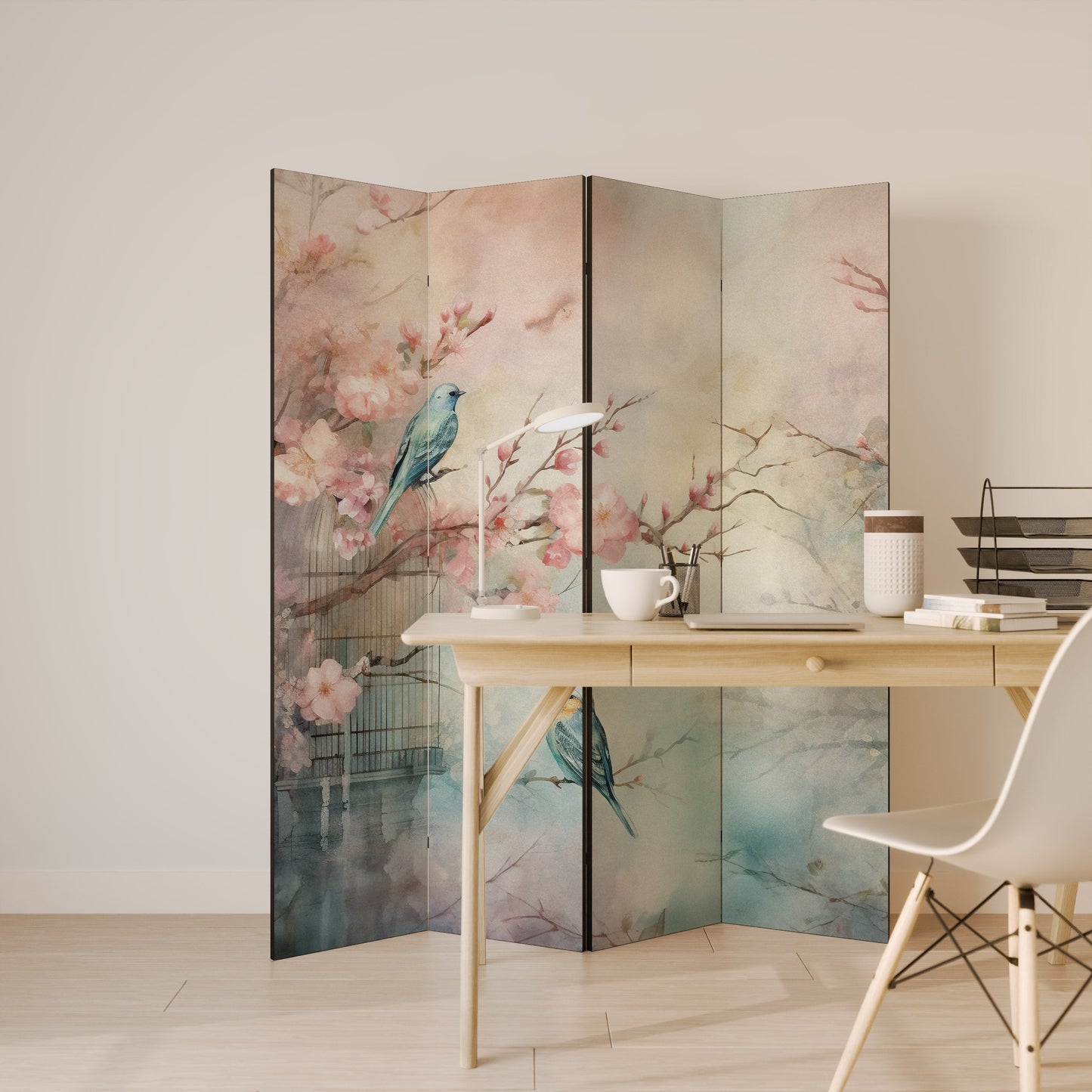 CHERRY BIRDSONG Decorative 4-Panel Room Divider