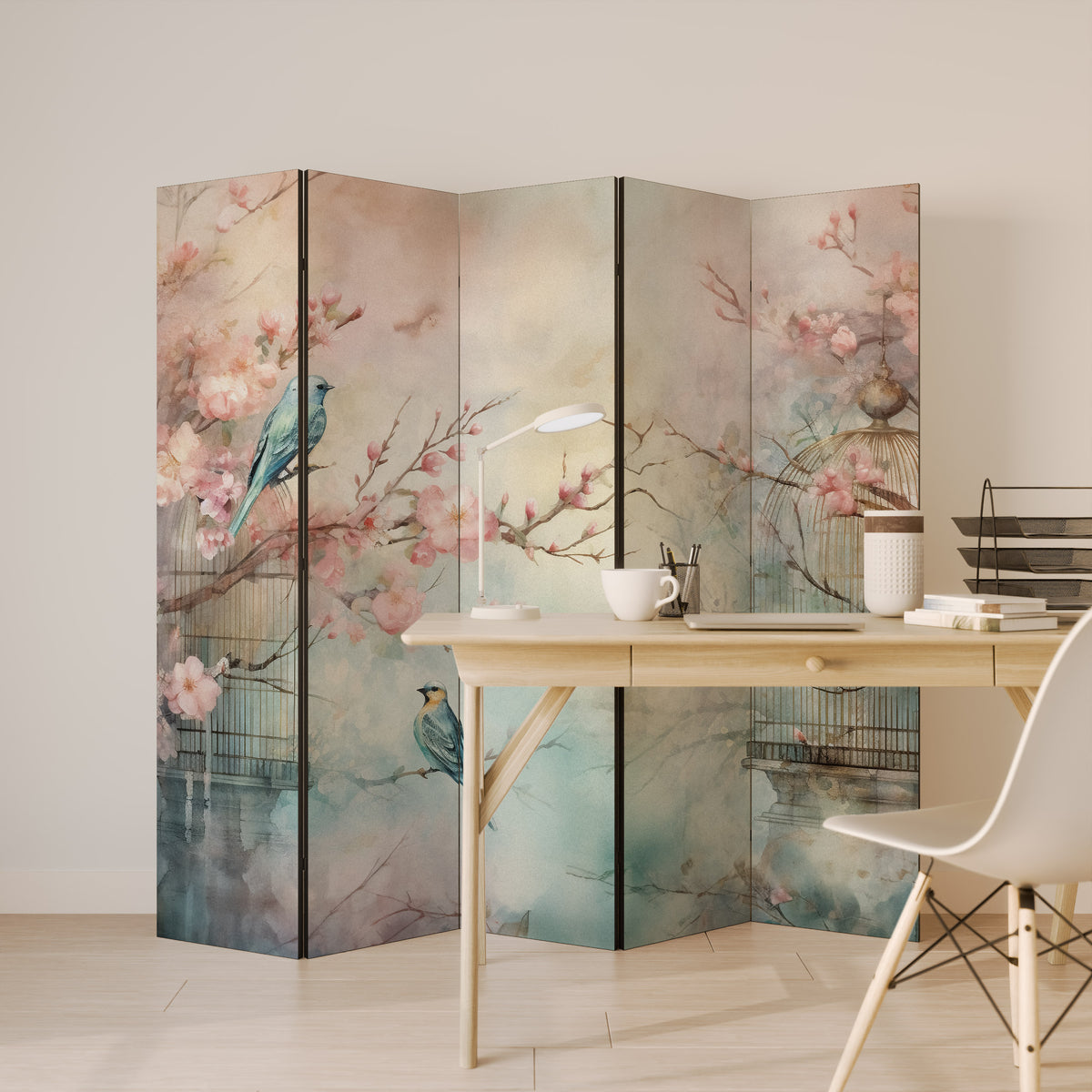 CHERRY BIRDSONG Dekorativ rumsavdelare – 5 paneler