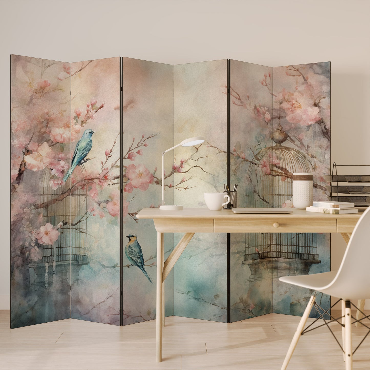 CHERRY BIRDSONG Decorative 6-Panel Room Divider
