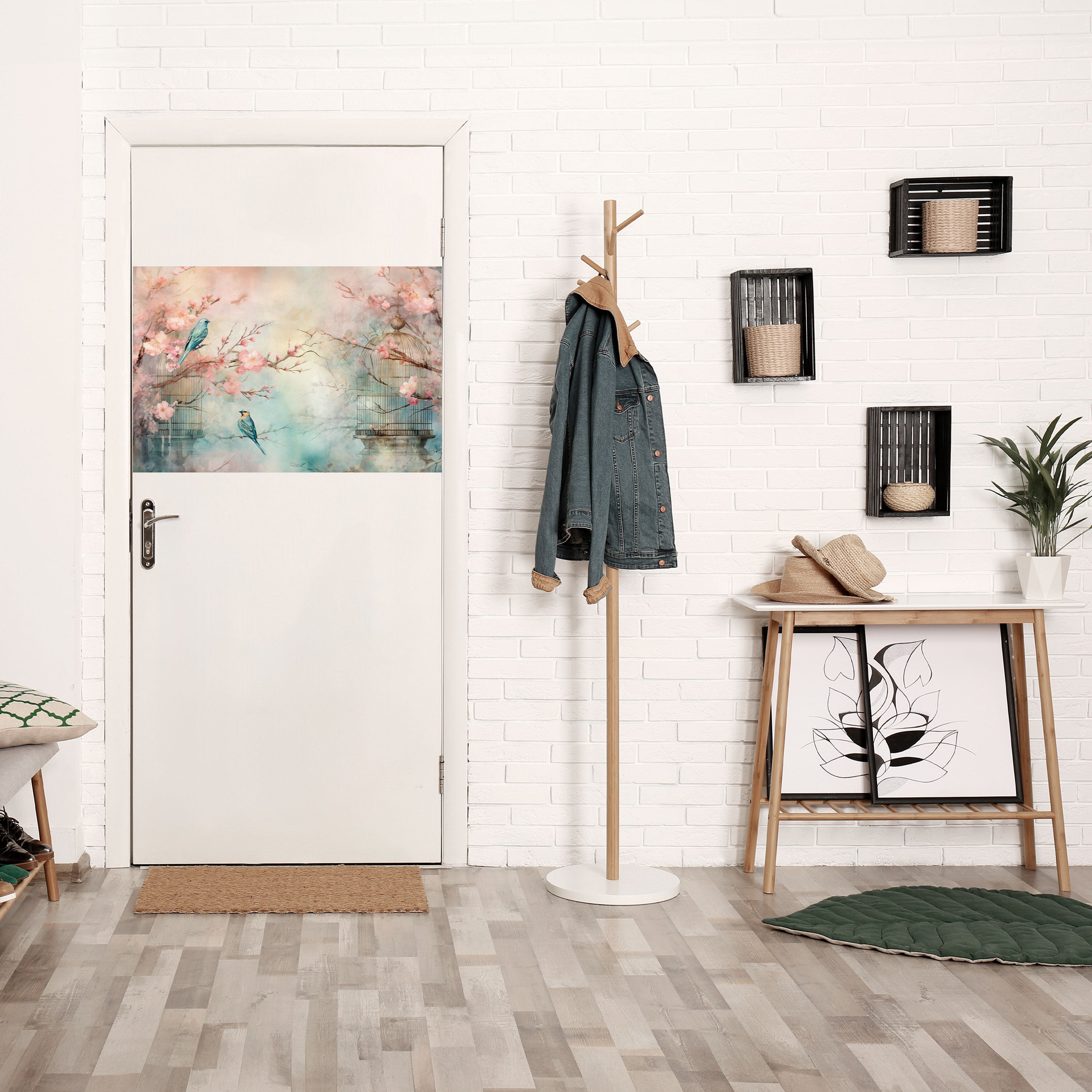KÖRSBÄRSFÅGELSONG horisontell poster med självhäftande motiv