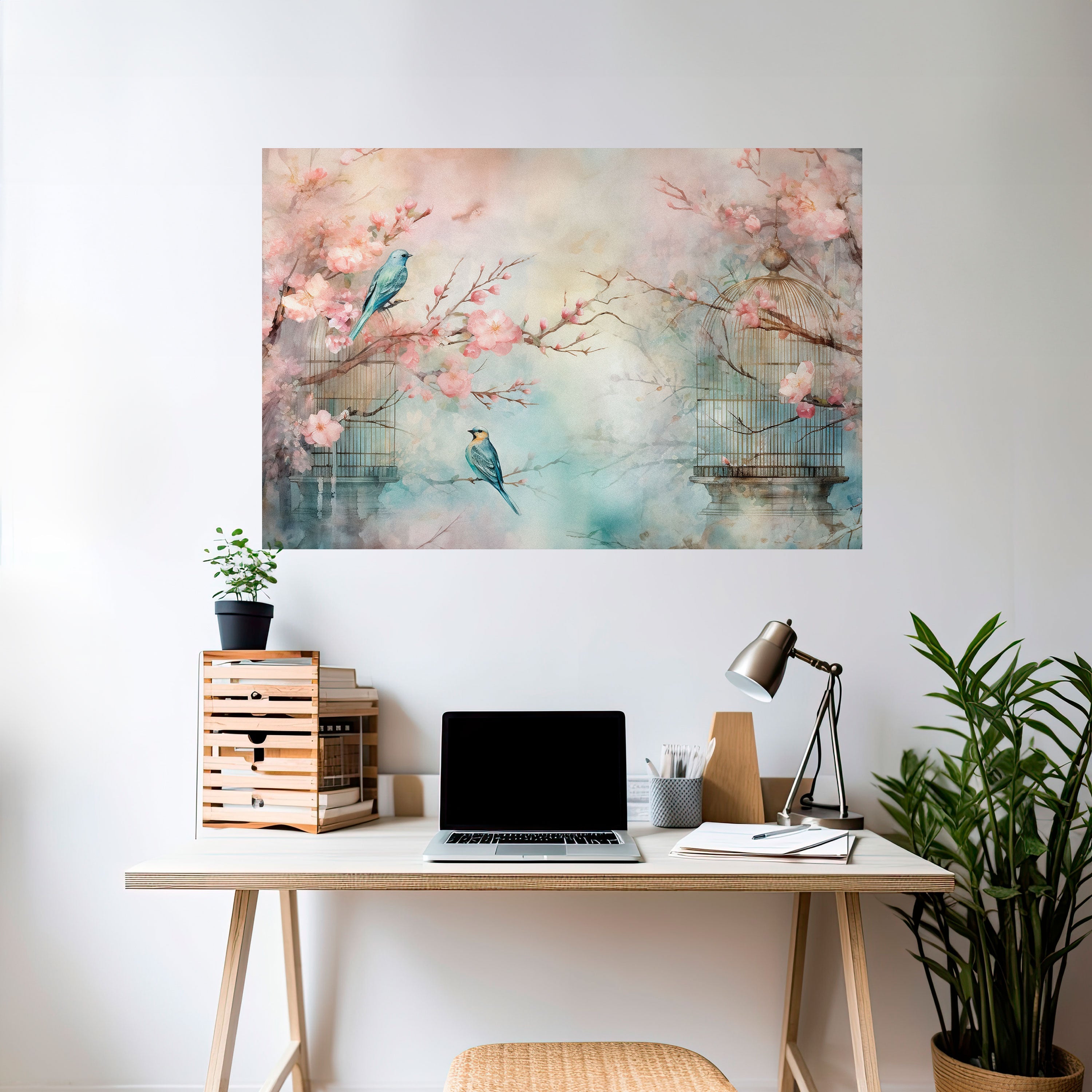 KÖRSBÄRSFÅGELSONG horisontell poster med självhäftande motiv
