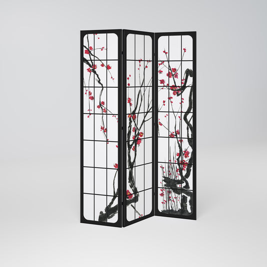 Dekorativ rumsavdelare med 3 paneler, JAPANSKA BLOMSTER