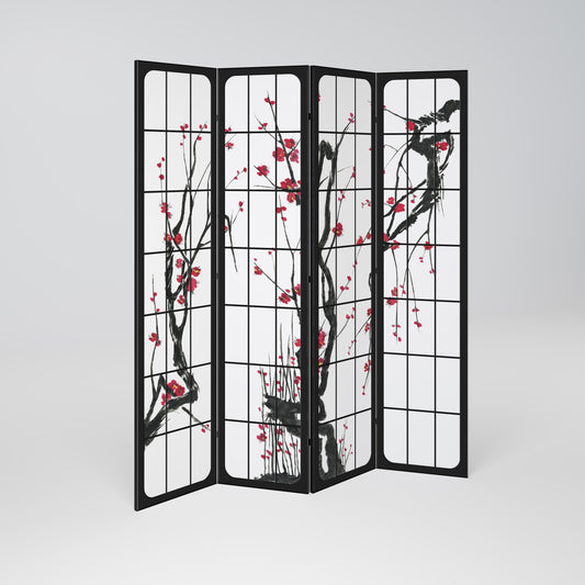 Dekorativ rumsavdelare med 4 paneler, JAPANSKA BLOMSTER