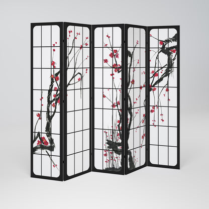 Dekorativ rumsavdelare med 5 paneler, JAPANSKA BLOMSTER