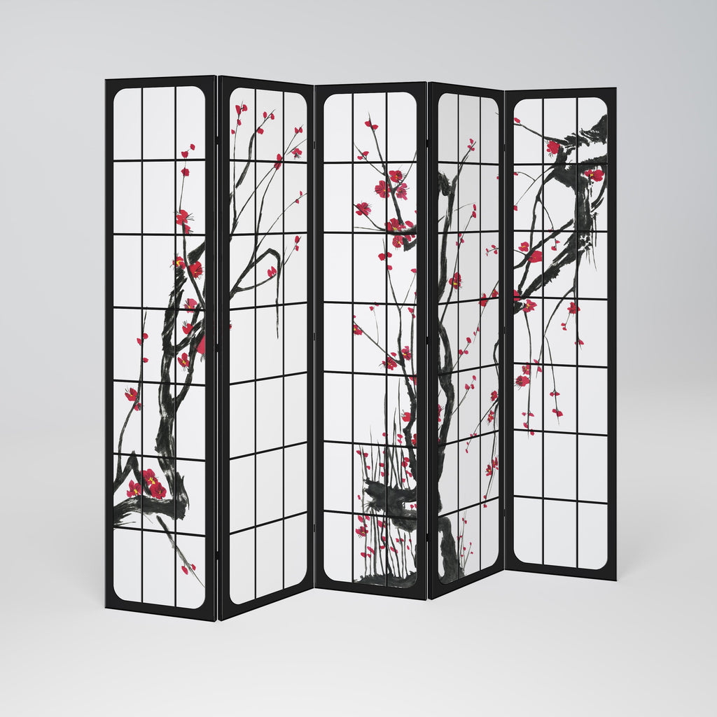 Dekorativ rumsavdelare med 5 paneler, JAPANSKA BLOMSTER