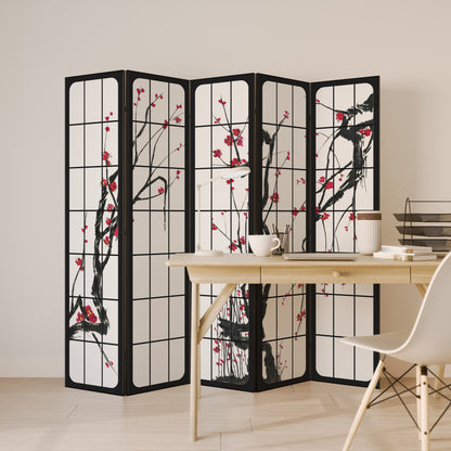 Dekorativ rumsavdelare med 5 paneler, JAPANSKA BLOMSTER