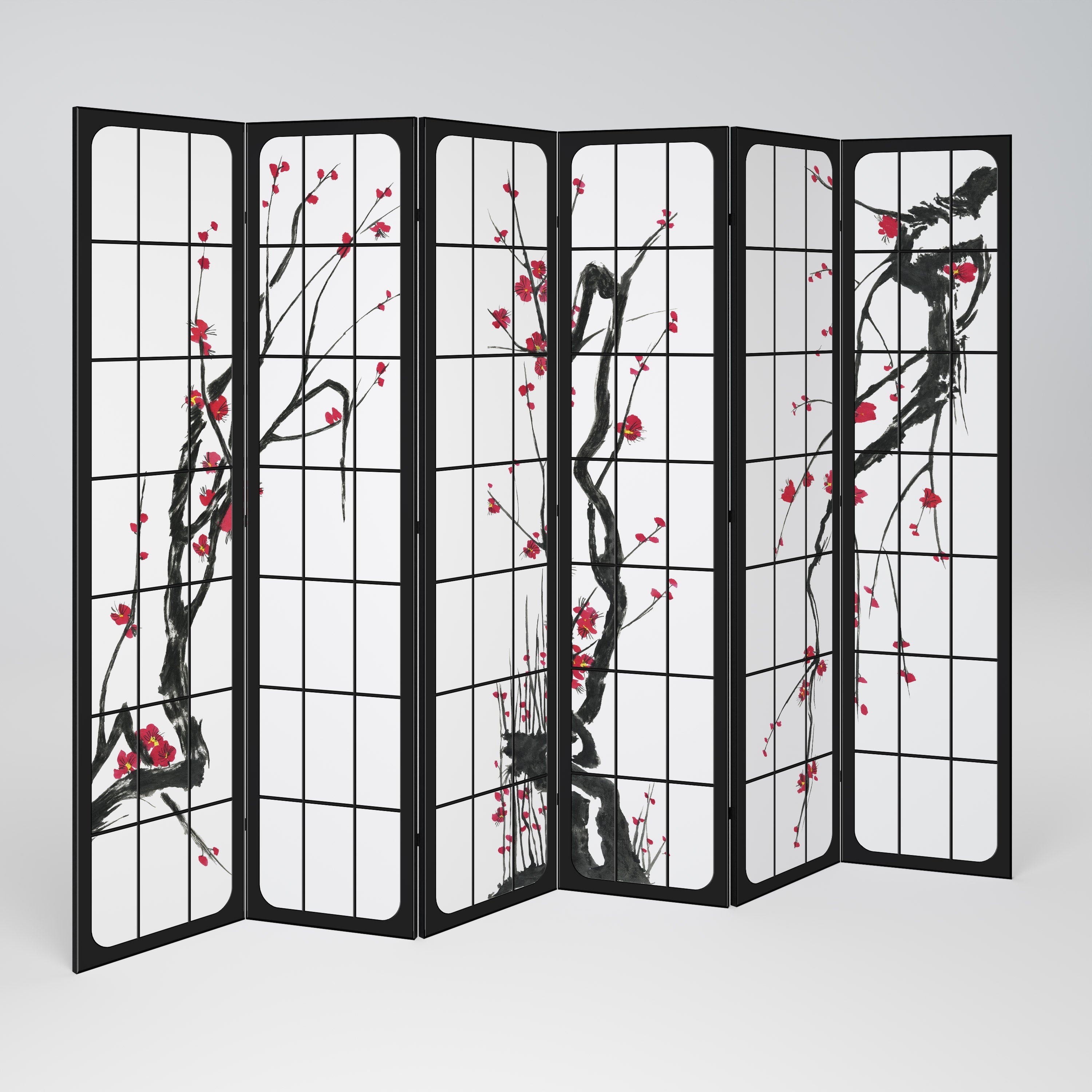 Dekorativ rumsavdelare med 6 paneler, JAPANSKA BLOMSTER