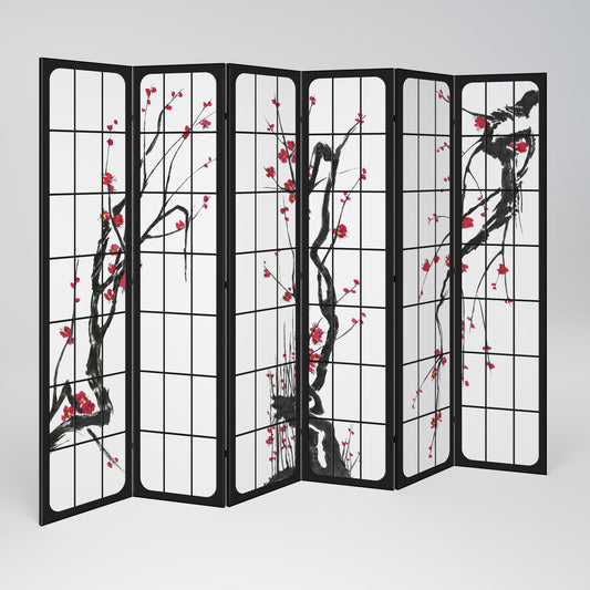 Dekorativ rumsavdelare med 6 paneler, JAPANSKA BLOMSTER