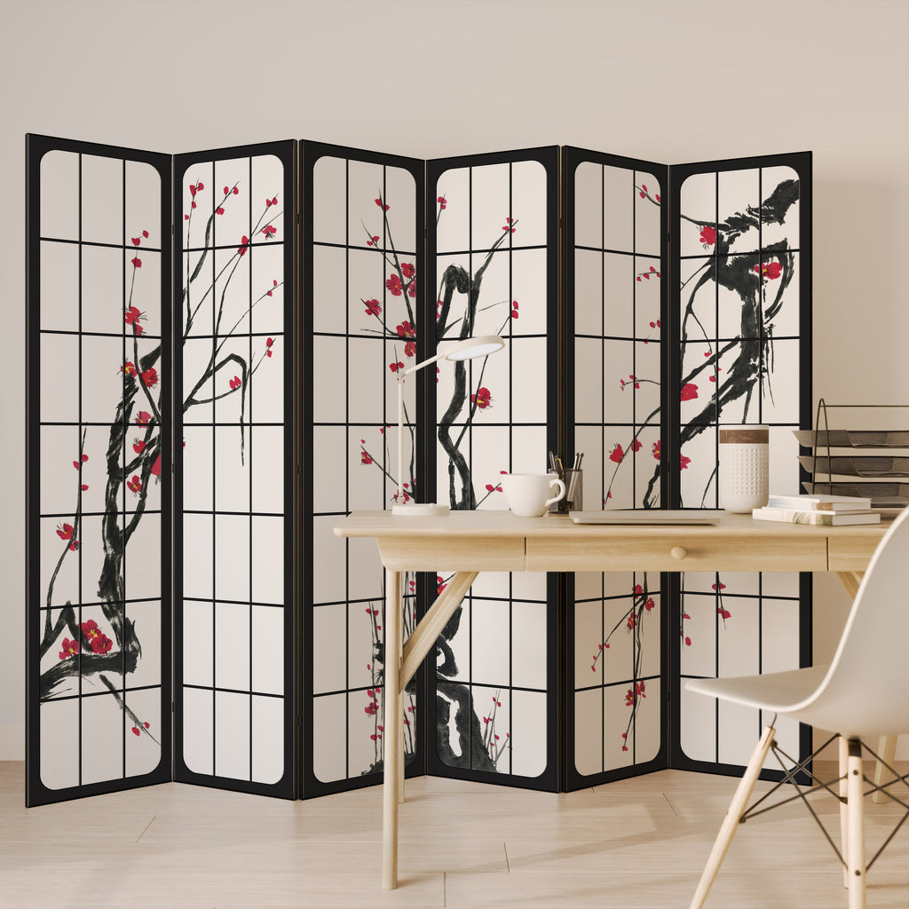 Dekorativ rumsavdelare med 6 paneler, JAPANSKA BLOMSTER