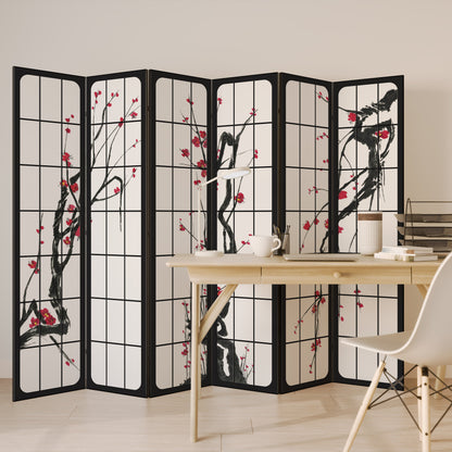 Dekorativ rumsavdelare med 6 paneler, JAPANSKA BLOMSTER