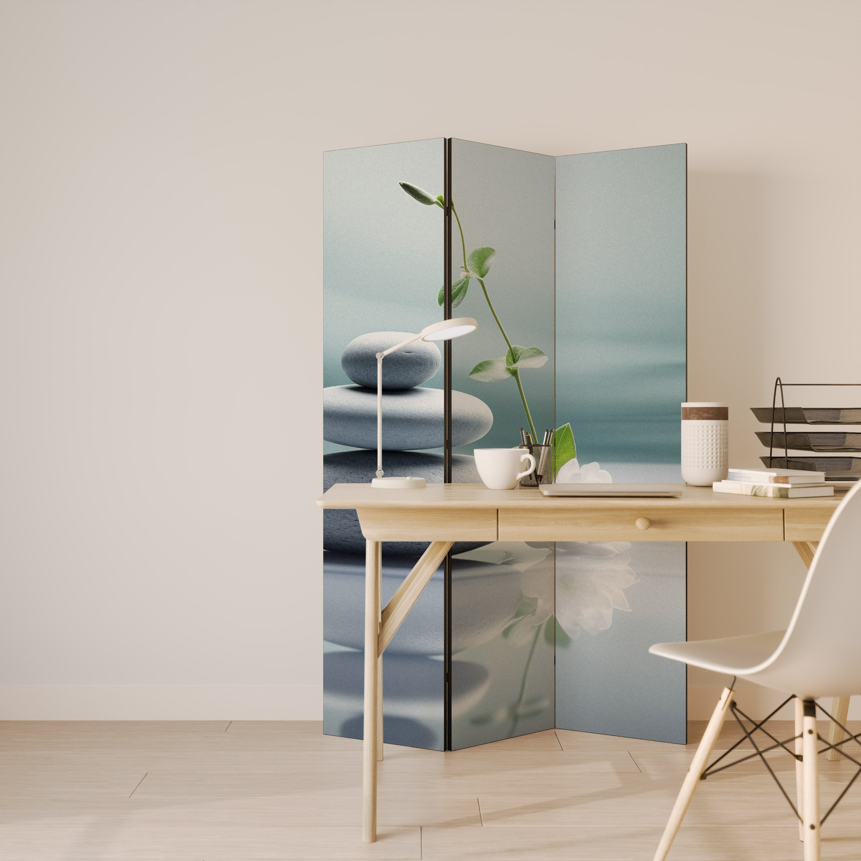 TRANQUIL STONE BALANCE Dekorativ rumsavdelare med 3 paneler