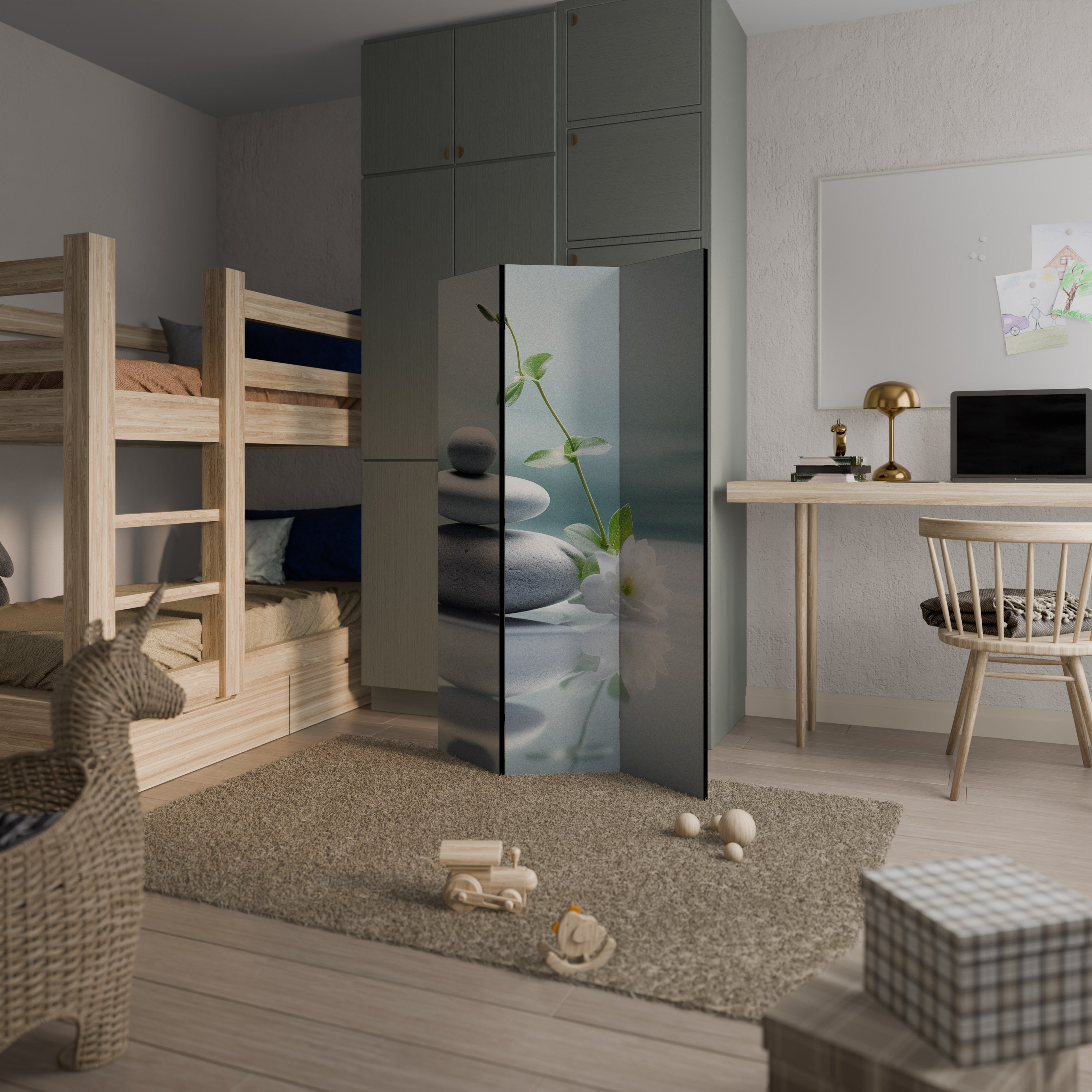 TRANQUIL STONE BALANCE Dekorativ rumsavdelare med 3 paneler