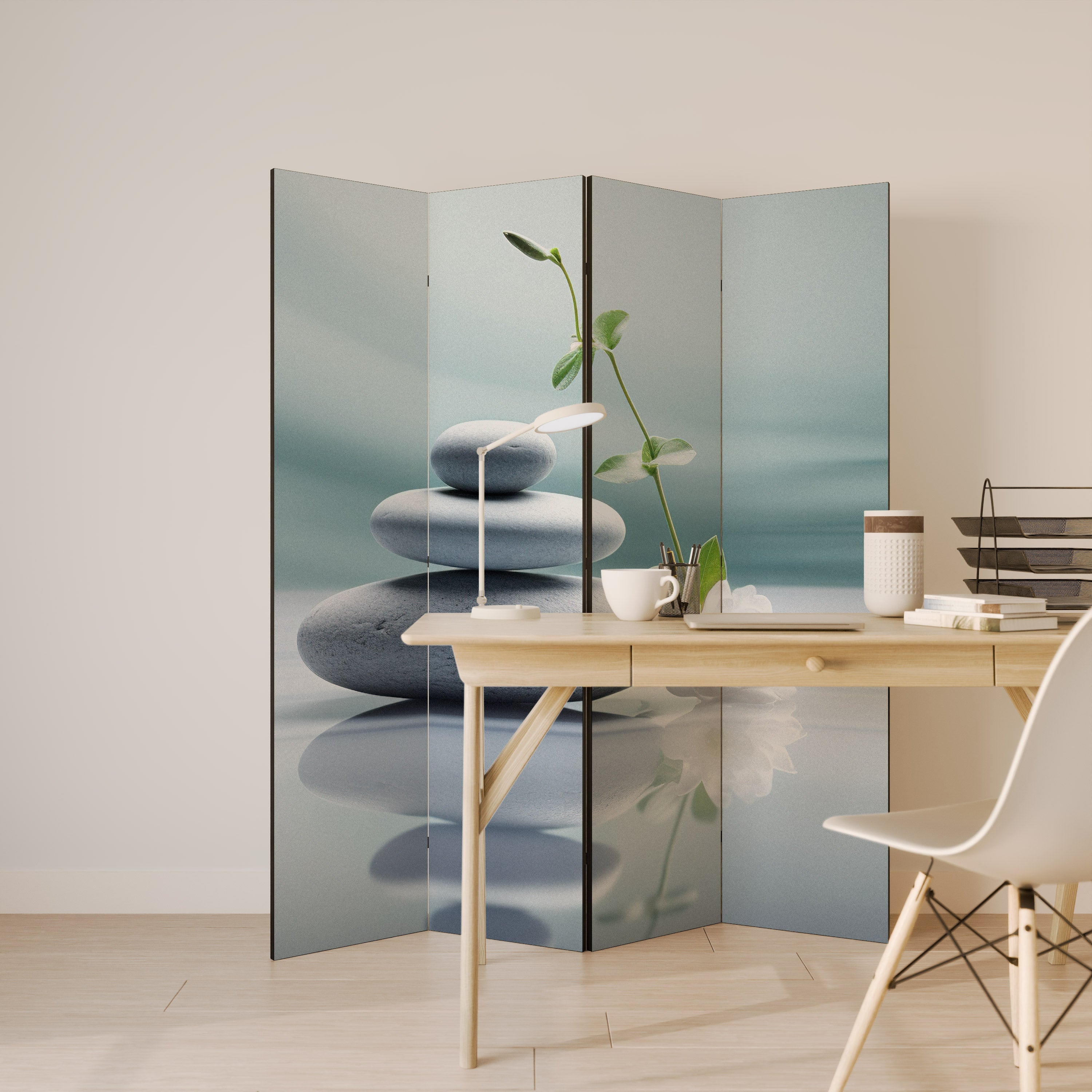 TRANQUIL STONE BALANCE Dekorativ rumsavdelare med 4 paneler
