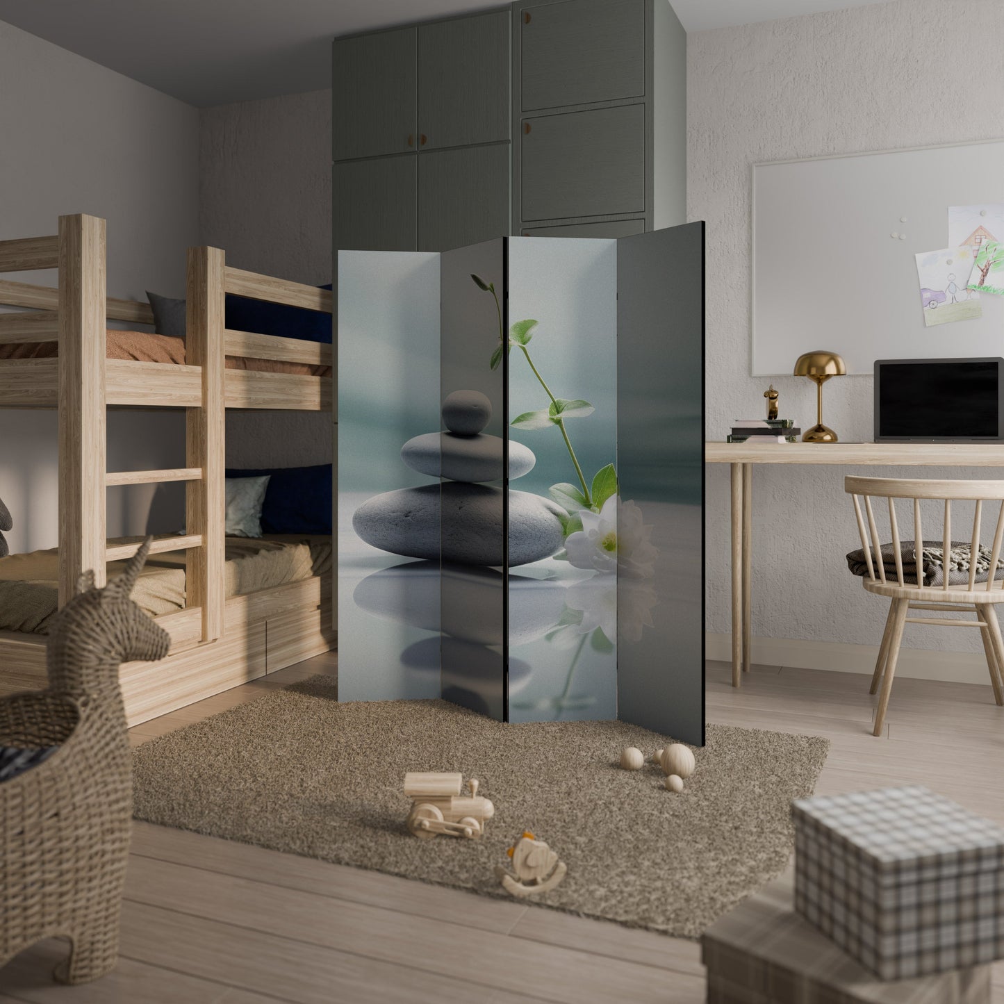 TRANQUIL STONE BALANCE Decorative 4-Panel Room Divider