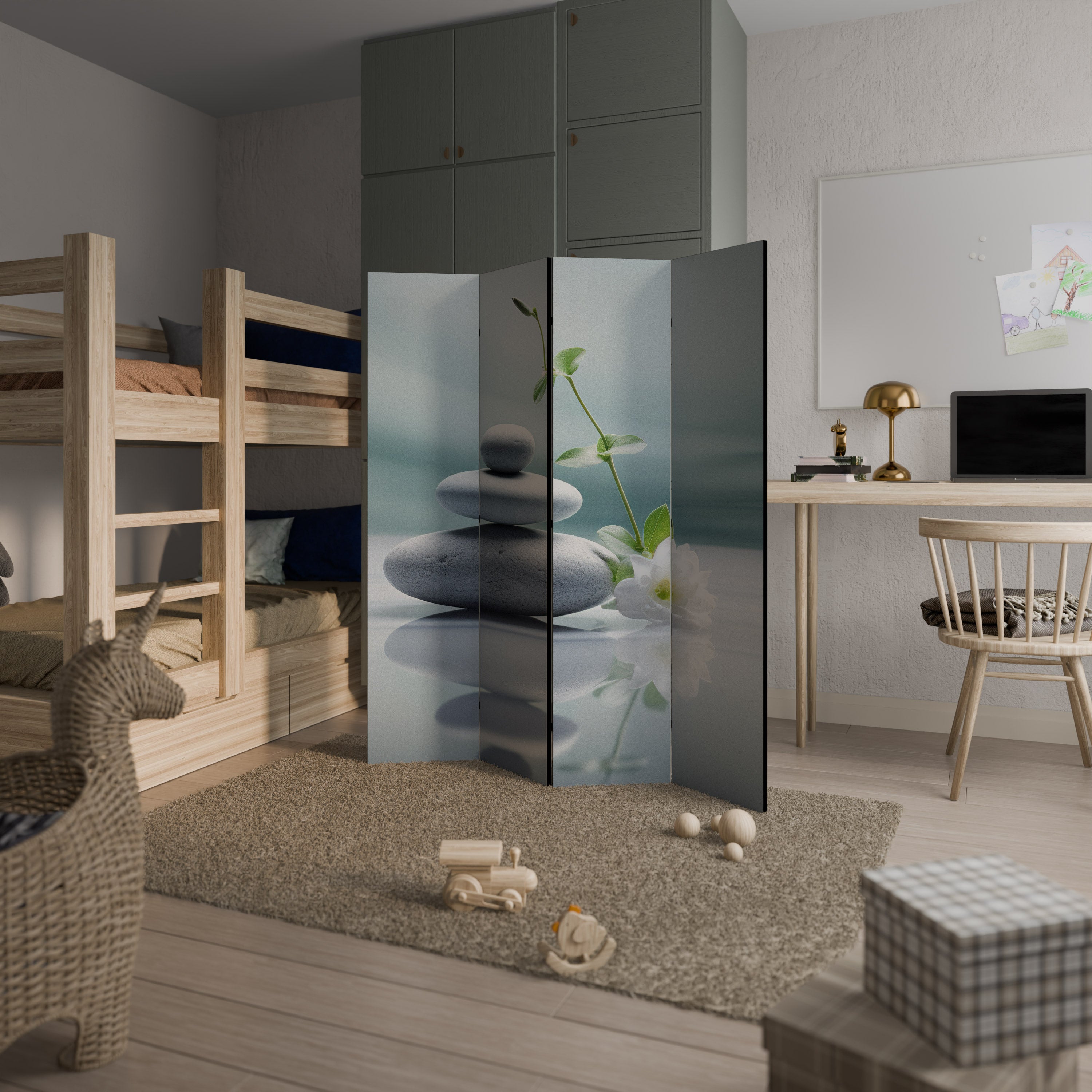 TRANQUIL STONE BALANCE Dekorativ rumsavdelare med 4 paneler