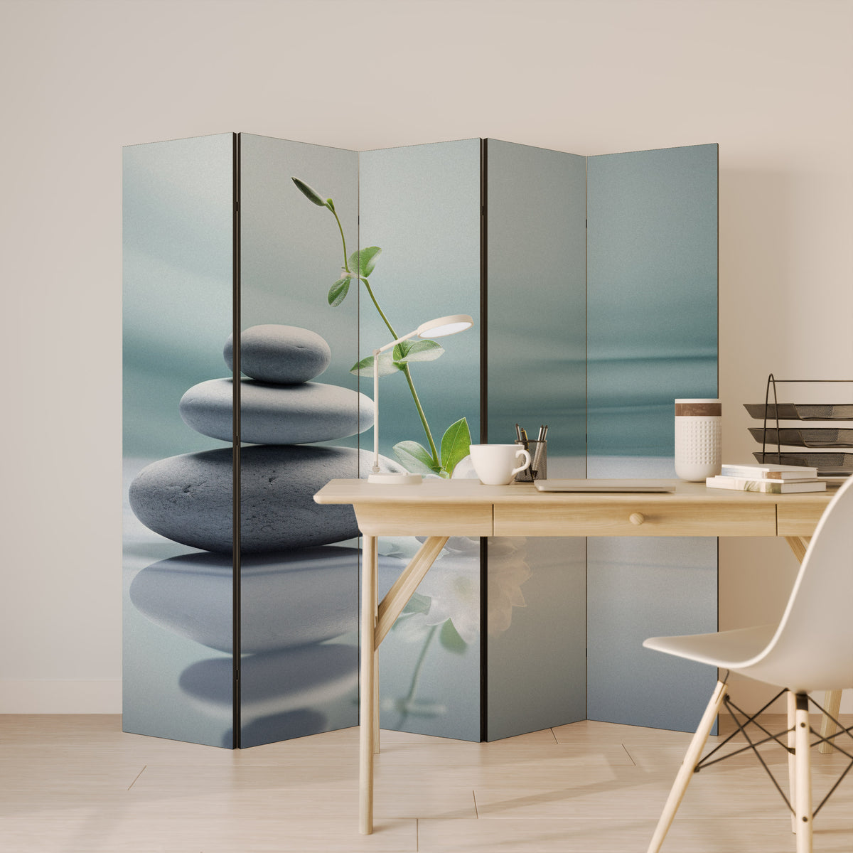 TRANQUIL STONE BALANCE Dekorativ rumsavdelare – 5 paneler