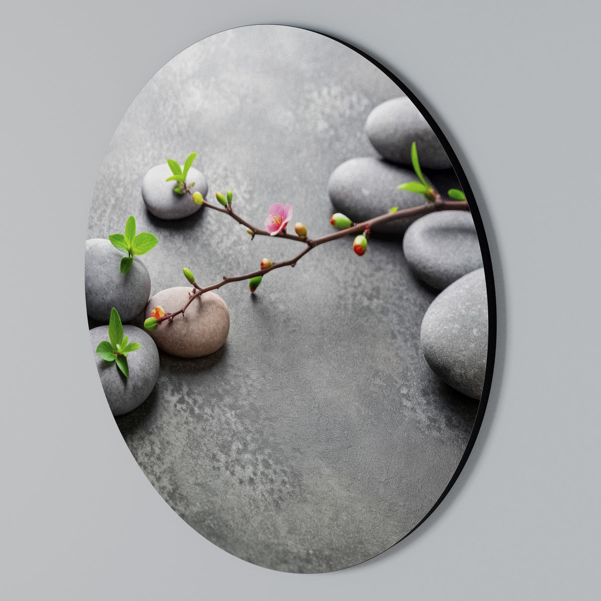 STONES AND BLOSSOMS Round Wall Art
