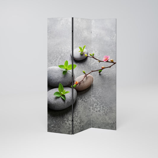 STENAR OCH BLOMMOR Dekorativ rumsavdelare med 3 paneler