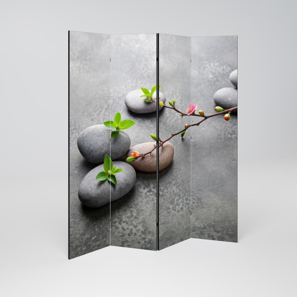 STONES AND BLOSSOMS 4-Panel Room Divider