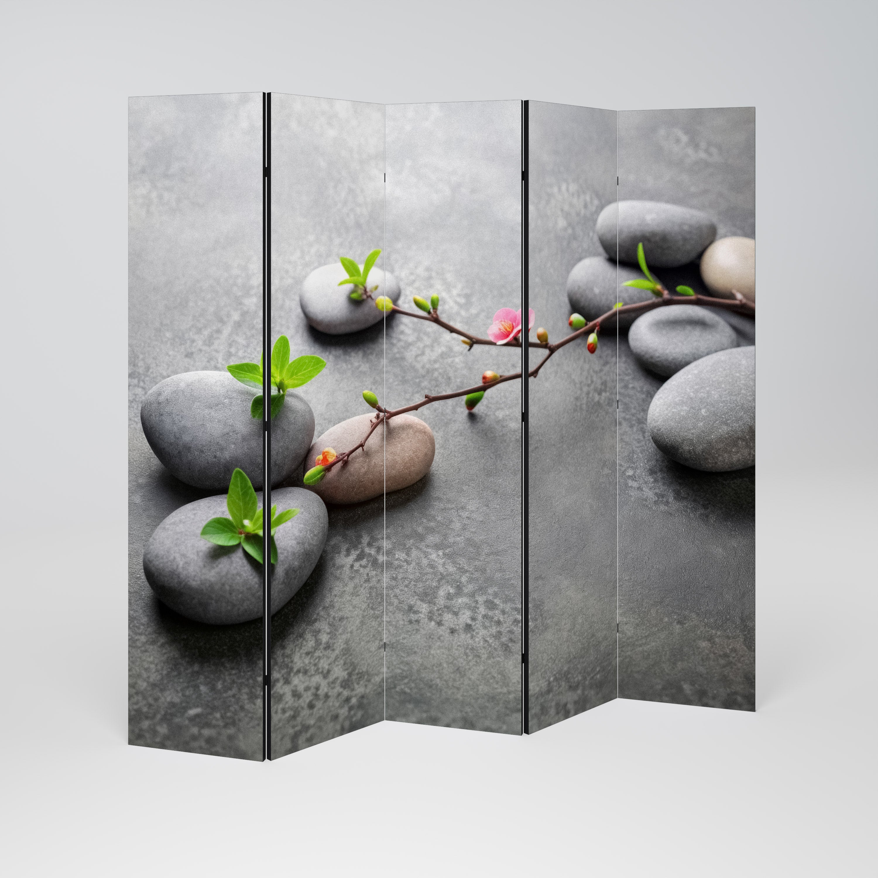 STONES AND BLOSSOMS Dekorativ rumsavdelare – 5 paneler