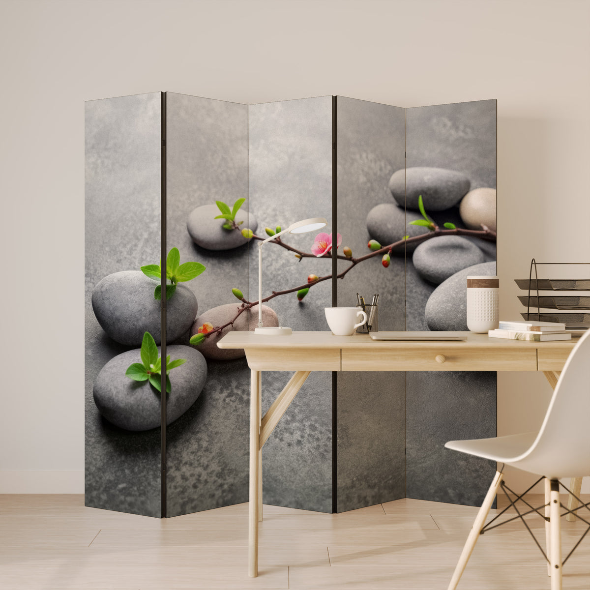 STONES AND BLOSSOMS Dekorativ rumsavdelare – 5 paneler