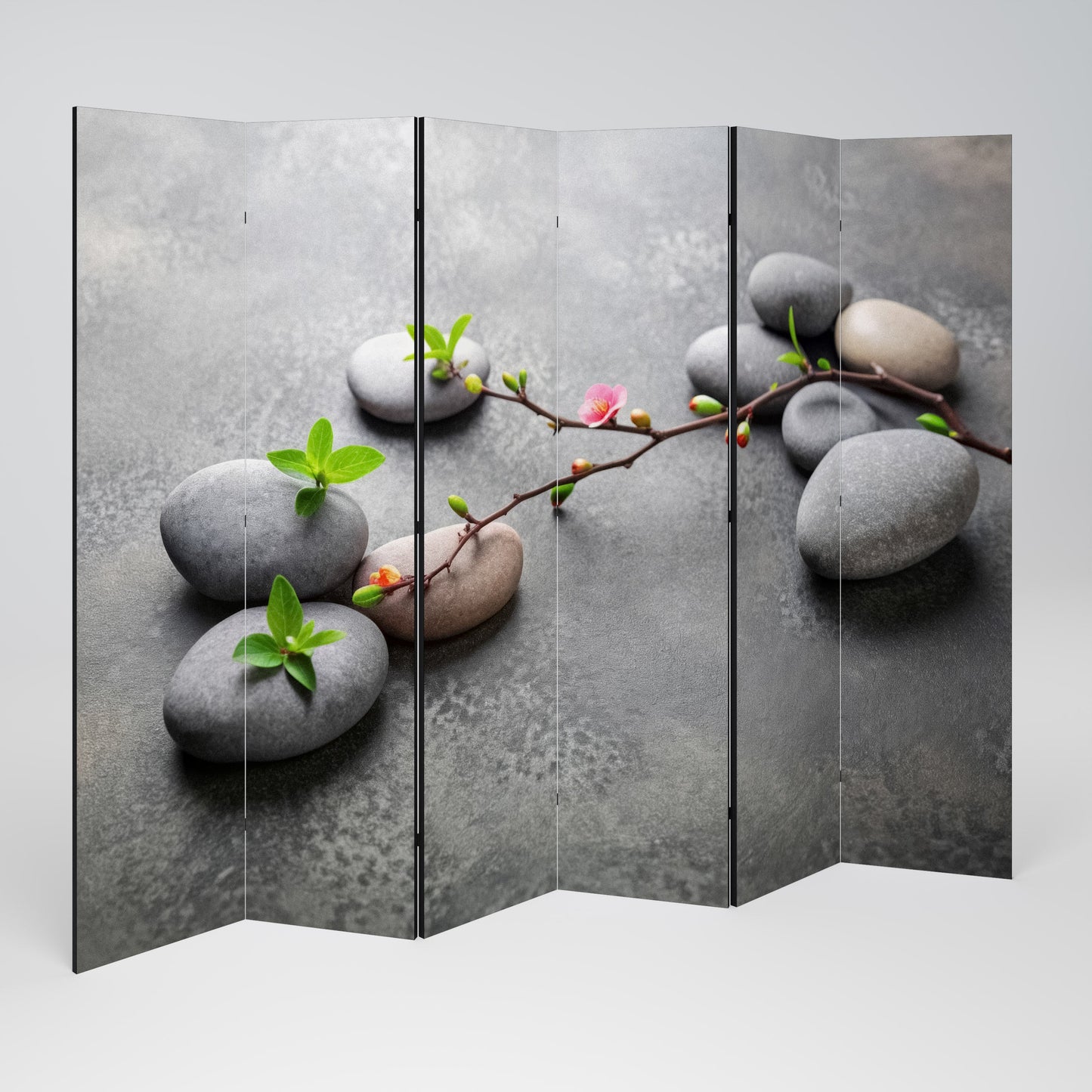 STONES AND BLOSSOMS Decorative 6-Panel Room Divider