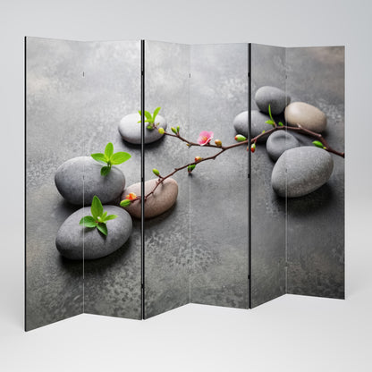 STONES AND BLOSSOMS Decorative 6-Panel Room Divider