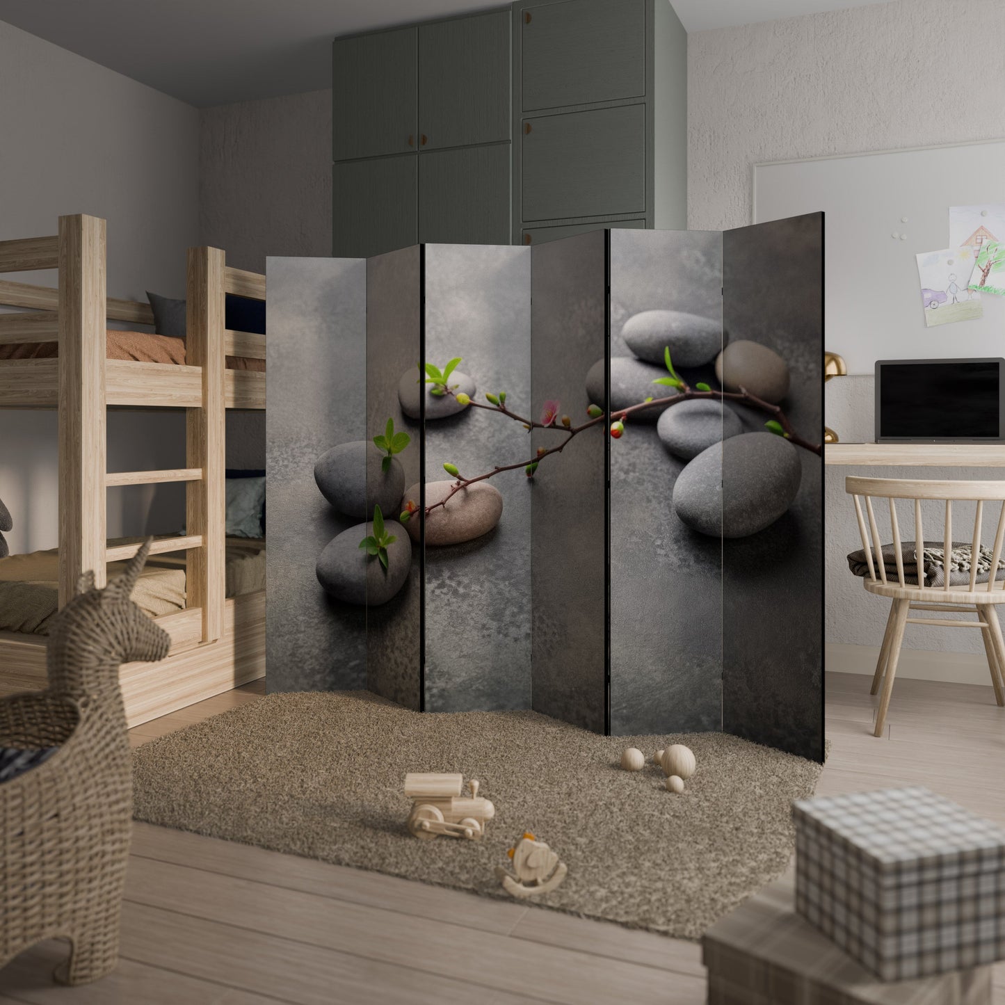 STONES AND BLOSSOMS Decorative 6-Panel Room Divider