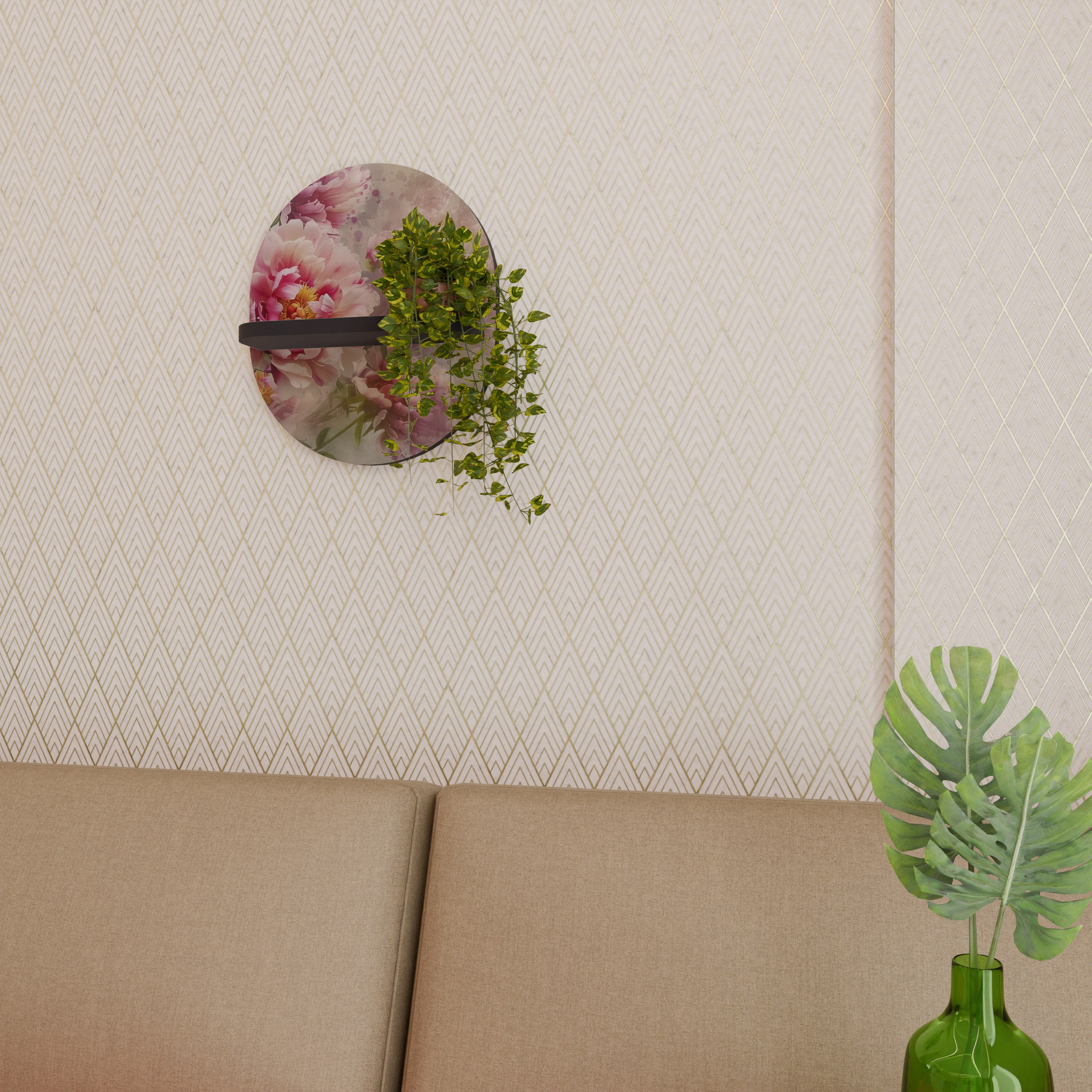 PEONY WHISPER Oval konsthylla i svart finish