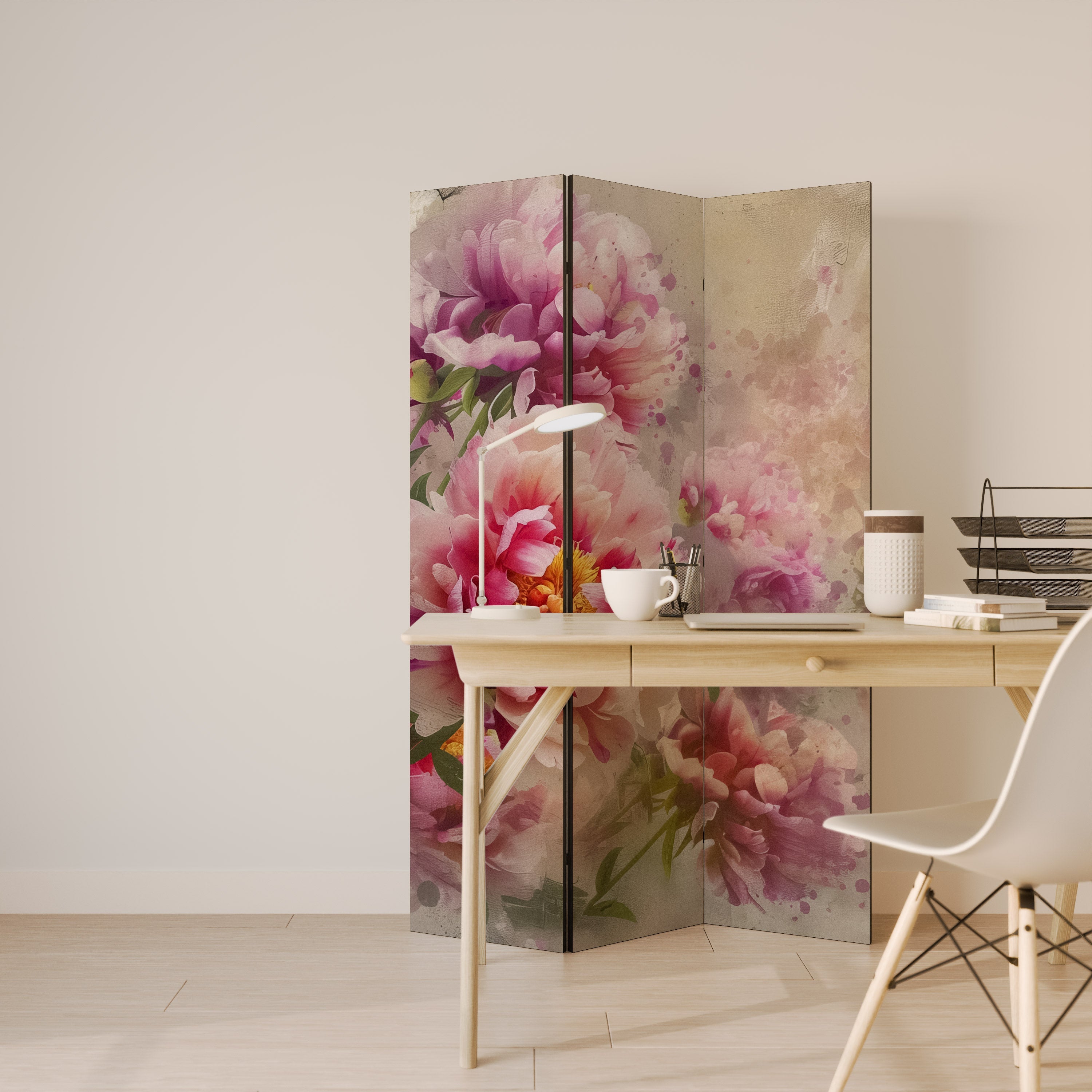Dekorativ rumsavdelare med 3 paneler PEONY WHISPER