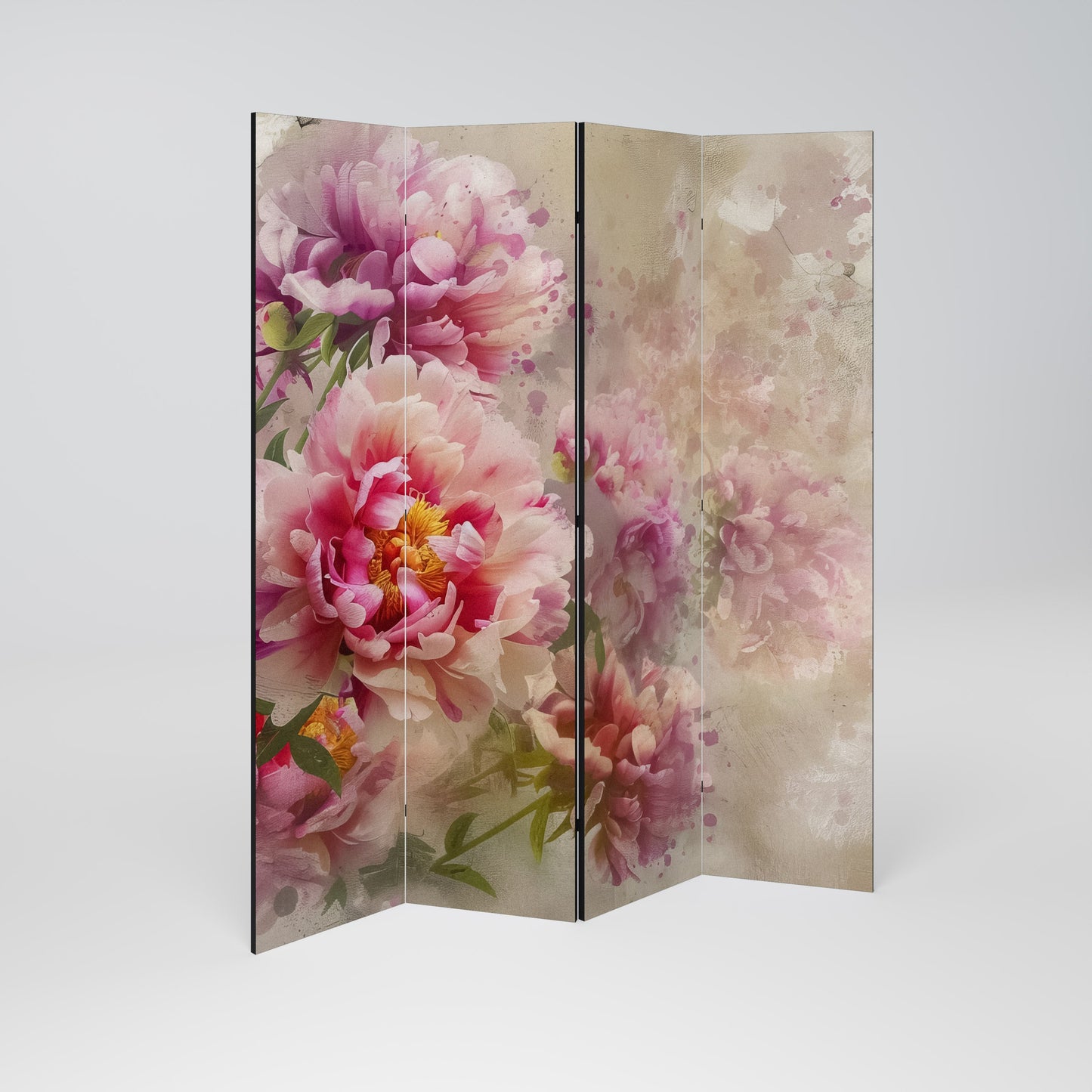 Dekorativ rumsavdelare med 4 paneler PEONY WHISPER