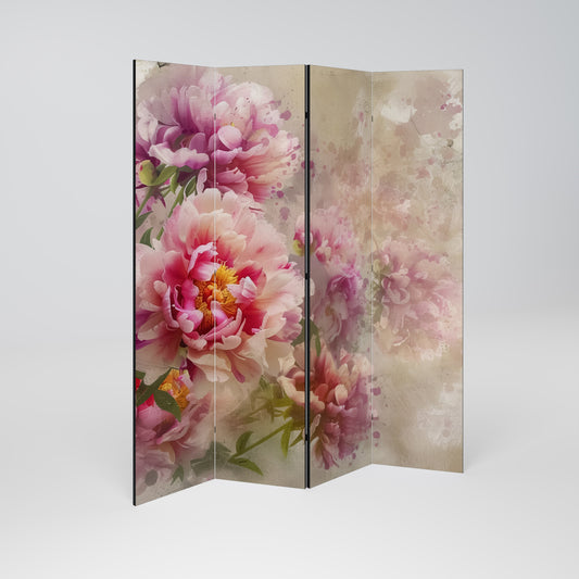 Dekorativ rumsavdelare med 4 paneler PEONY WHISPER