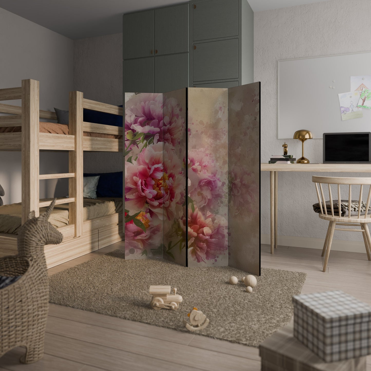 Dekorativ rumsavdelare med 4 paneler PEONY WHISPER