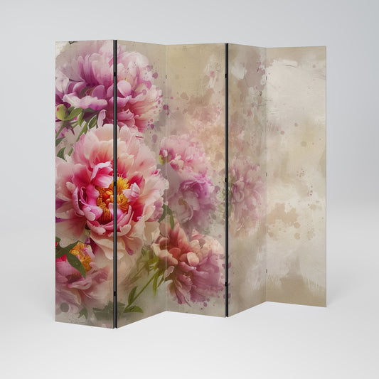 Dekorativ rumsavdelare med 5 paneler PEONY WHISPER