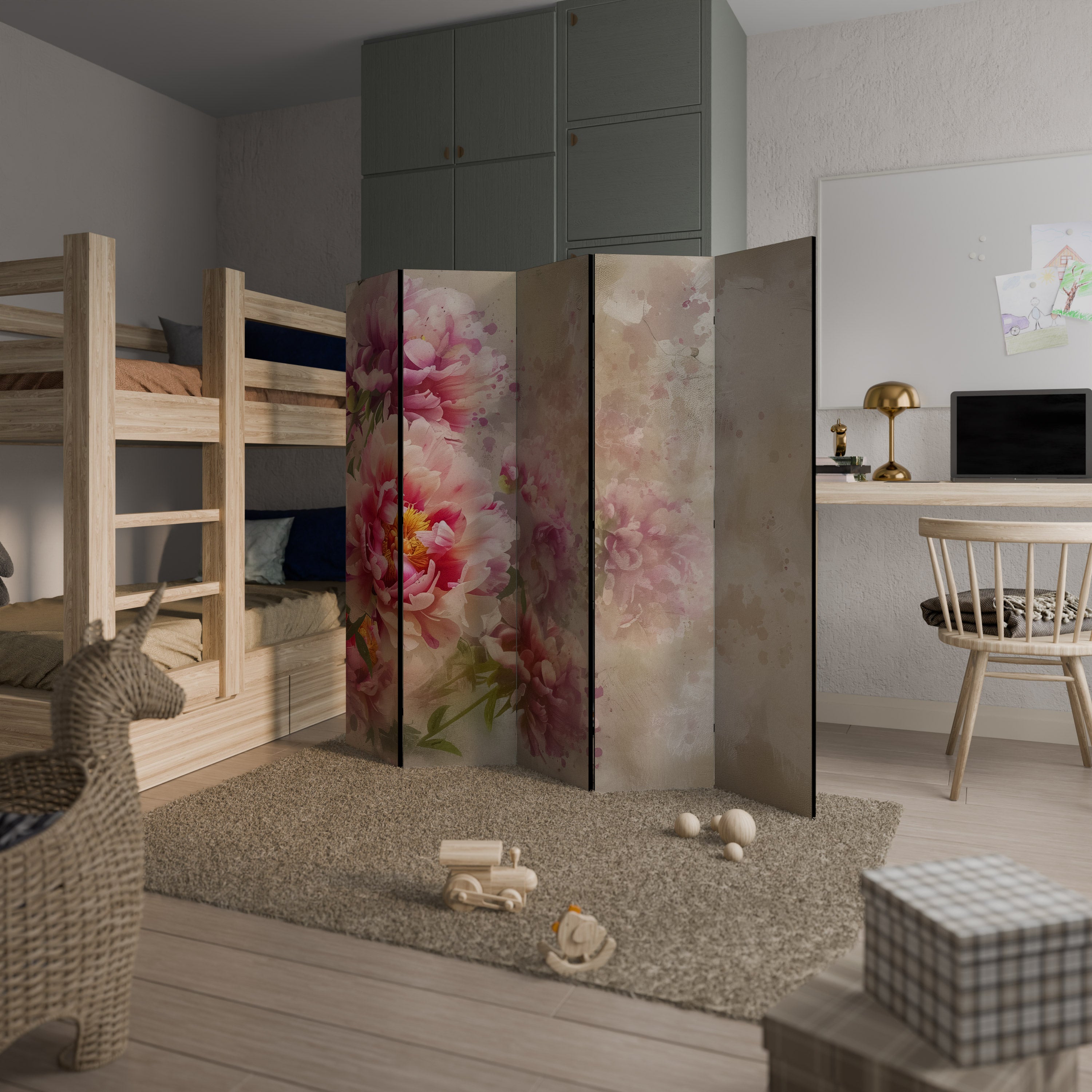 PEONY WHISPER Dekorativ rumsavdelare – 5 paneler