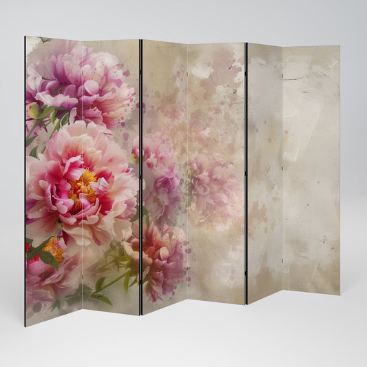Dekorativ rumsavdelare med 6 paneler PEONY WHISPER